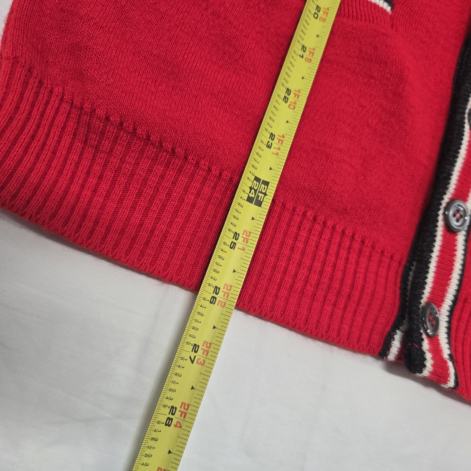 S/M Vintage Interlock Orlon Red Sweater Button Cardigan 100% Virgin Du Pont 60s