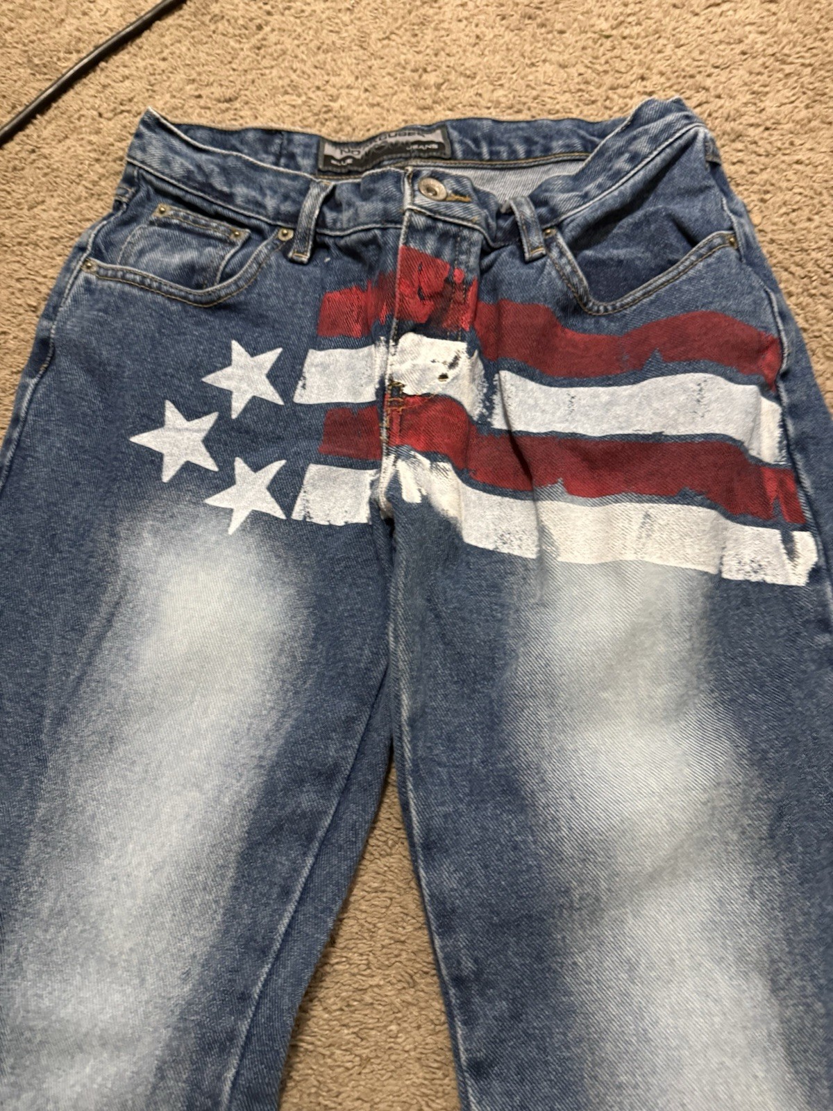 Vintage Y2K American Flag No Excuses Blue Jeans In Size 5/6 Made In USA