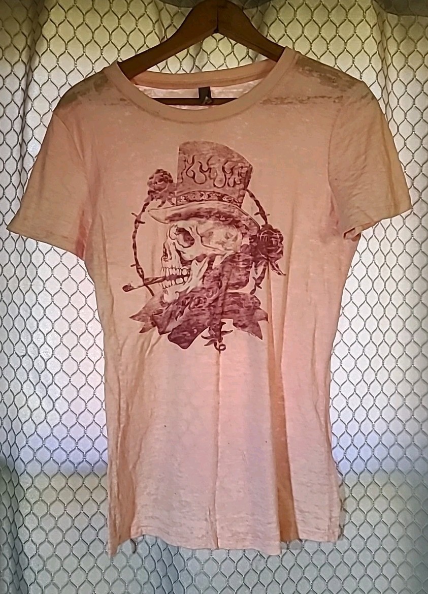 Y2K Poison Band T Shirt Ladies Xl Skull Tophat Graphic Tee Sheer Pink Next Level