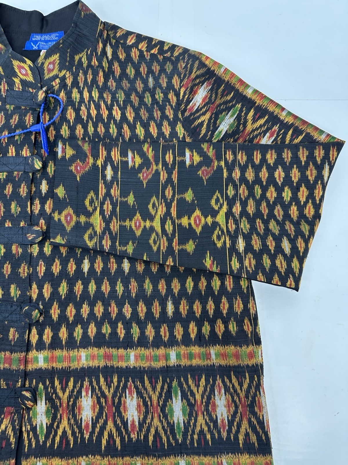 VTG Thai Womans 1990s Handwoven Black Ikat Silk Jacket Boho Thailand M READ