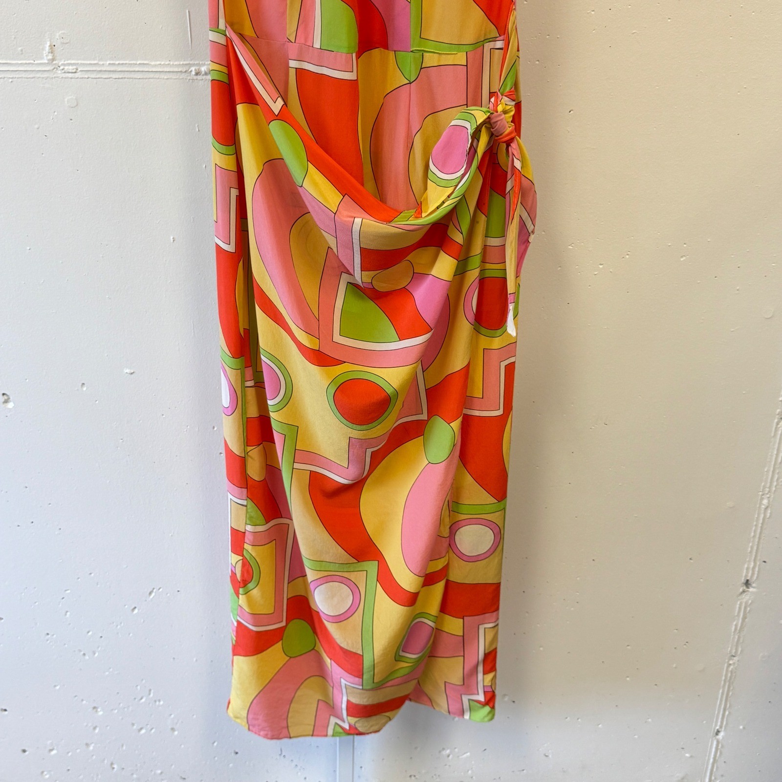 Vintage Spenser Jeremy 100% Silk Halter Maxi Dress Size 12 Geometric Faux Wrap