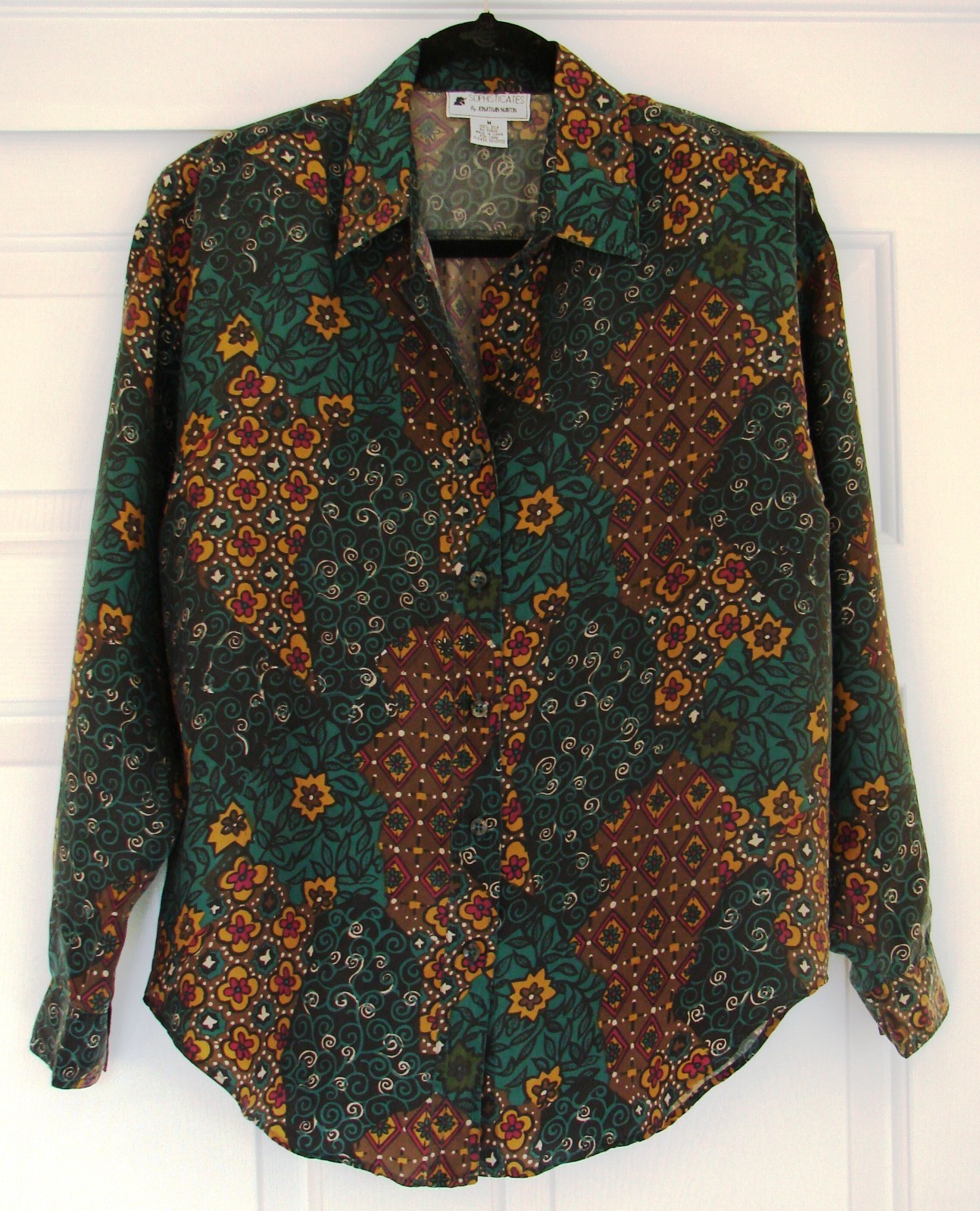 Vintage Sophisticates by JONATHAN MARTIN 80’s 90’s Colorful L/S Silk Blouse M