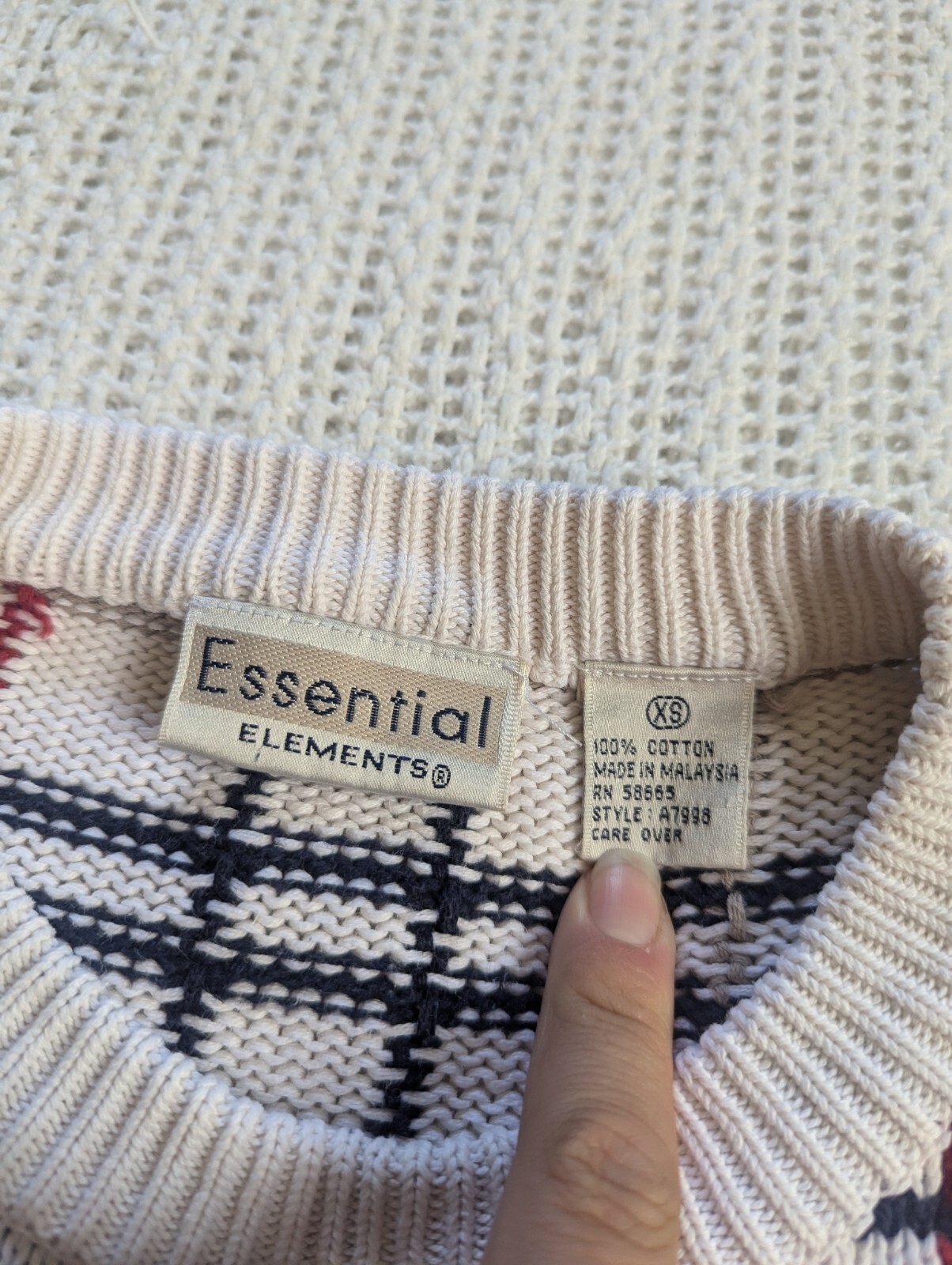 VTG Essential Elements 90s Y2K Crewneck Knit Sweater Womens XS White Multicolor