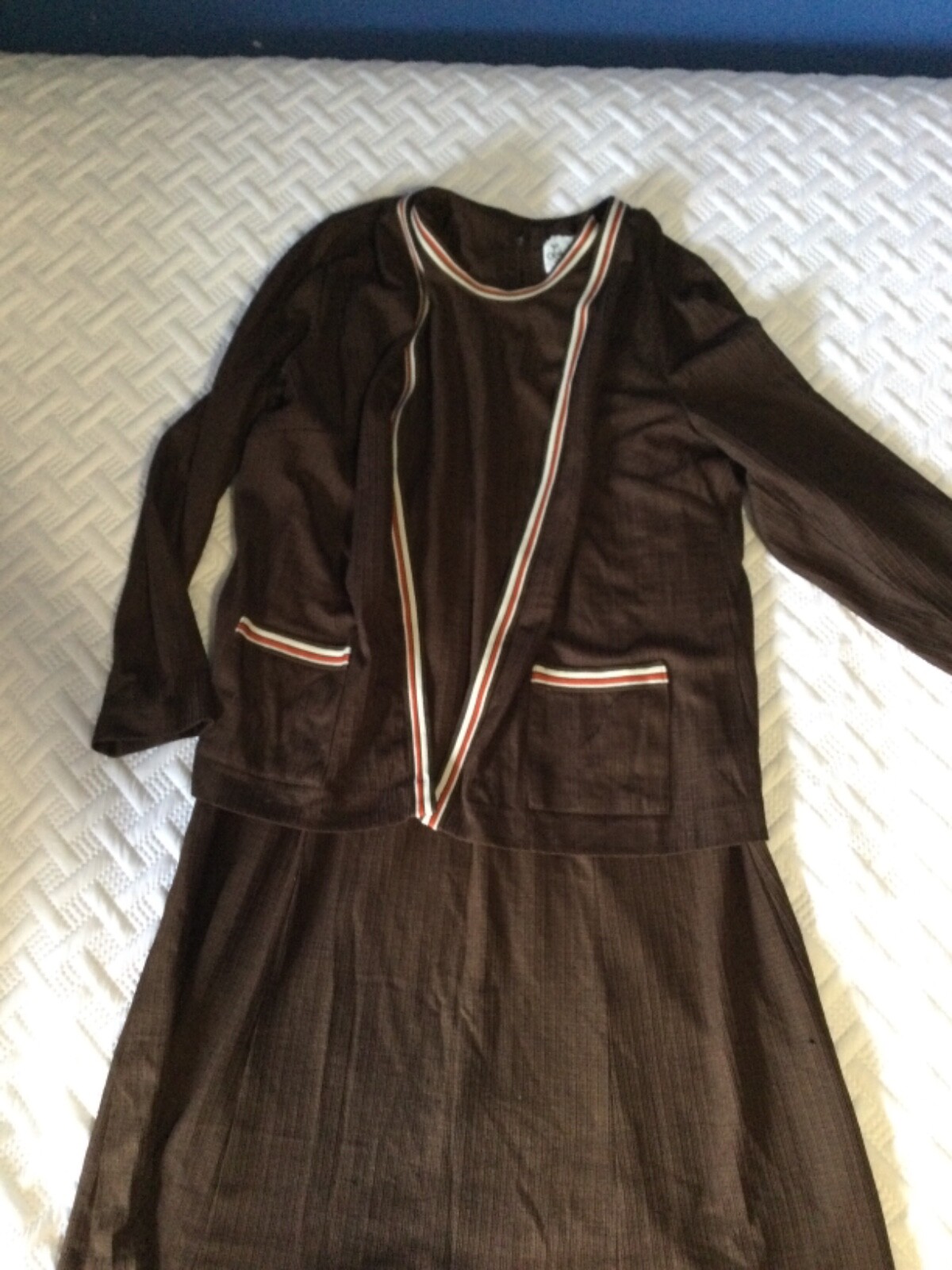 Vintage Lady Jennifer 2 Piece Dress & Jacket Brown With Trim 70’s