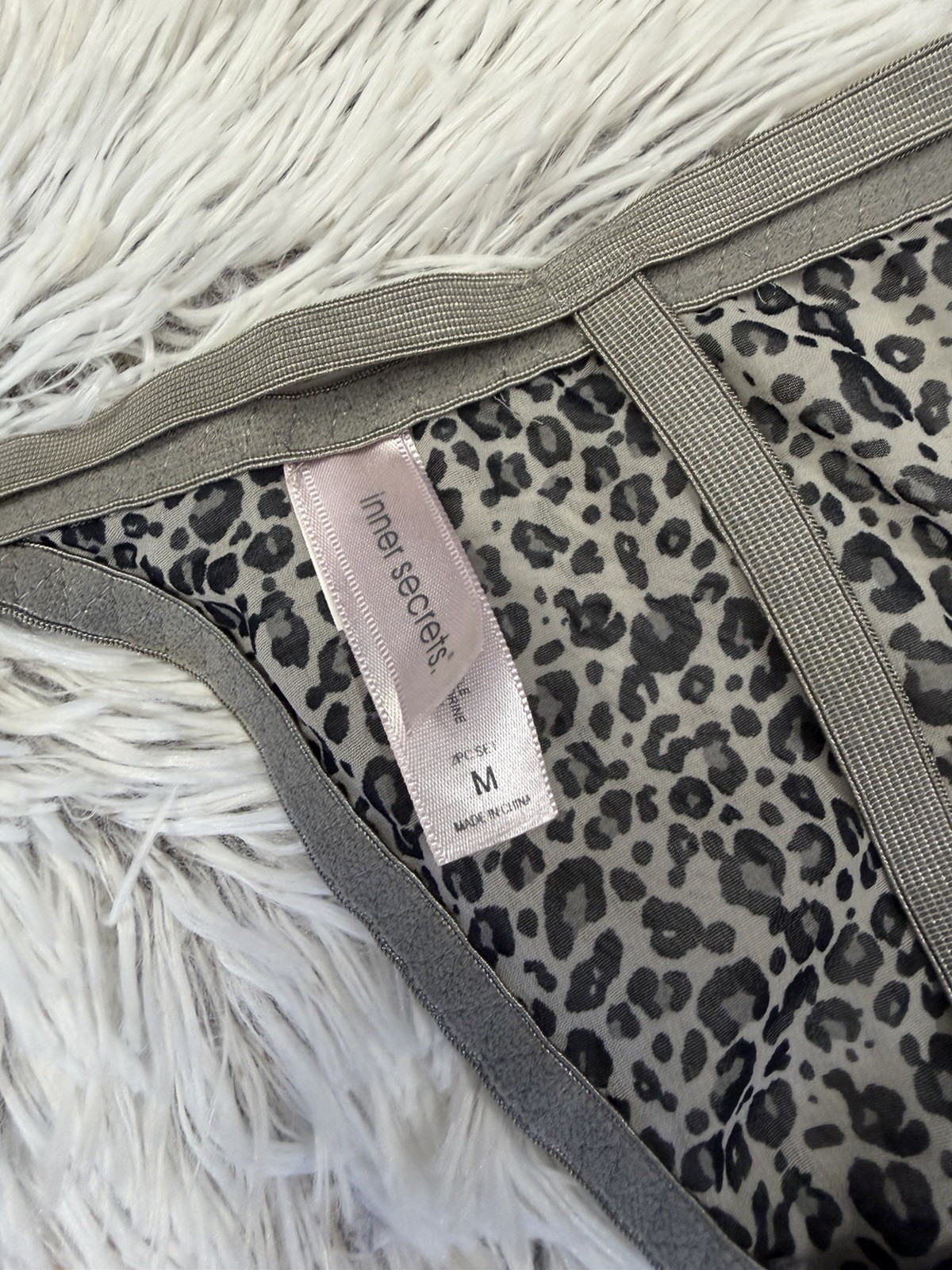 Vintage Inner Secrets M Panties Lingerie Gray Black Animal Print String Thong