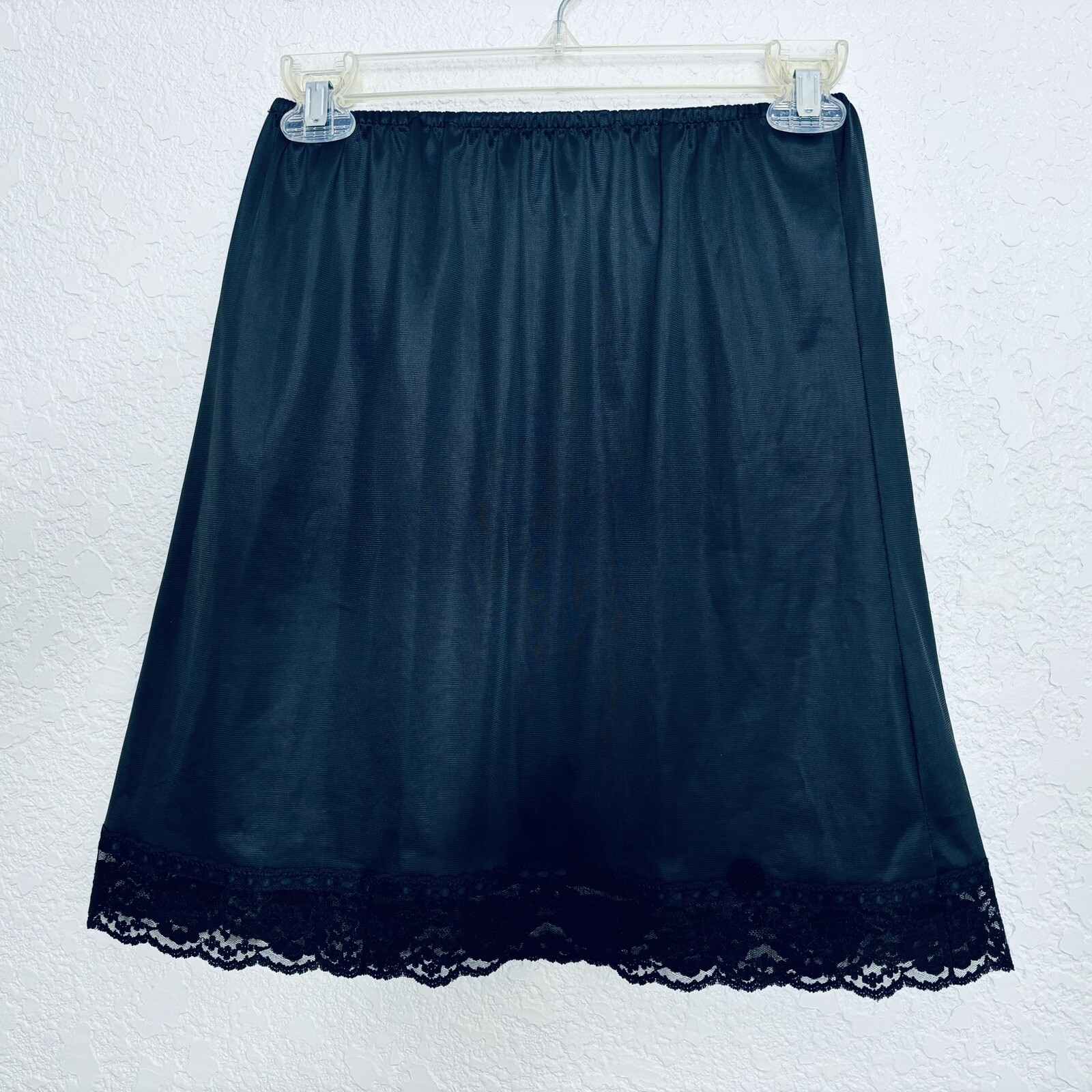 Vintage Gaymode Penneys Half Slip M Short Lace Hem Black Fortrel Polyester Retro