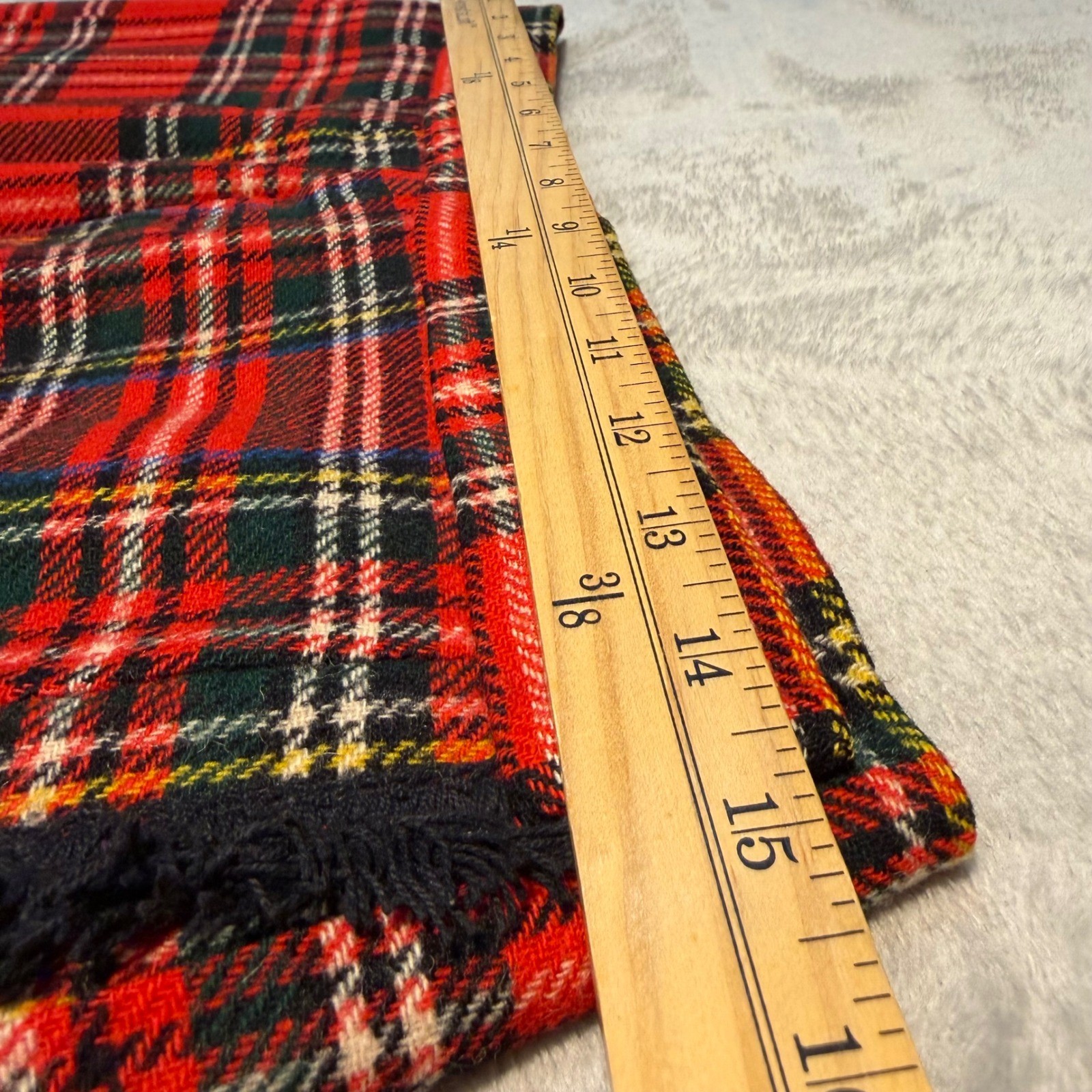 Vintage Red Tartan Plaid Pleated Midi Kilt Skirt Fringe Trim Academic 29 Waist