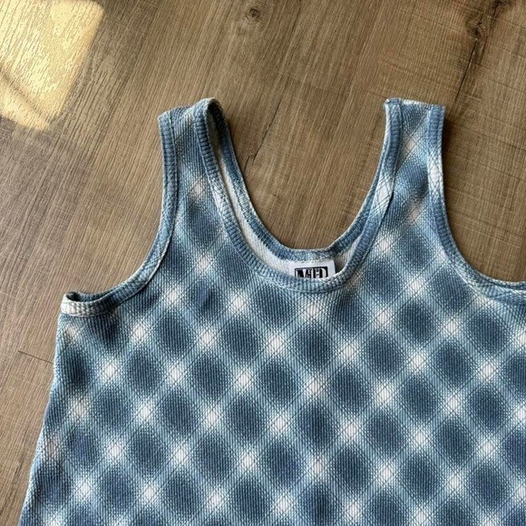 Vintage 90s Plaid Tunic Women’s Size Large Blue Sleeveless Preppy Mixed Blues