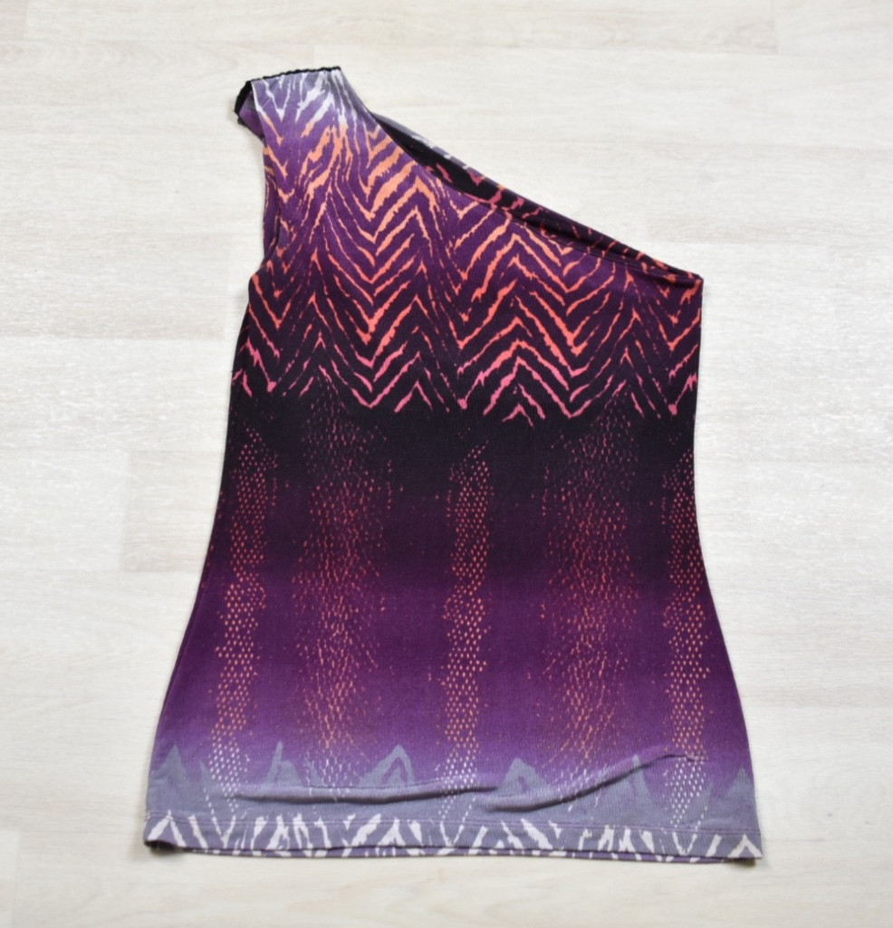 McBling Bisou Bisou One Shoulder Purple Geometric Print Top Medium VTG 2000s Y2K