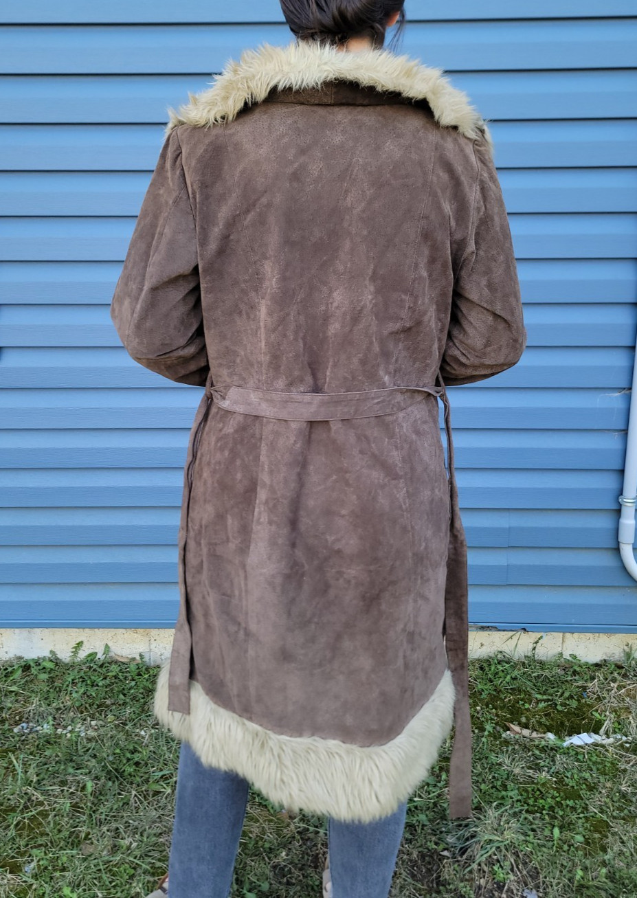 Vintage Penny Lane Coat Afghan Large Brown Hippie Boho Retro Y2K Faux Fur READ
