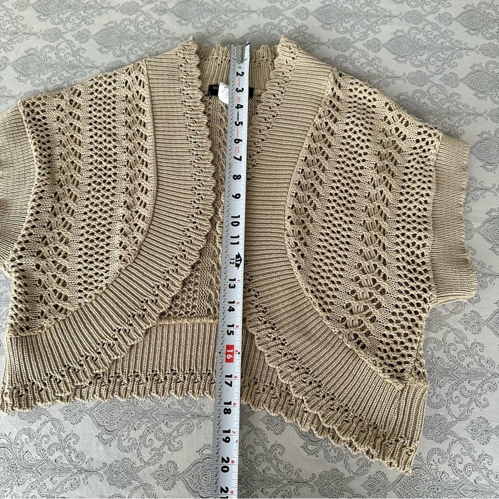 Vintage Robbie Bee Crochet Bolero Cardigan Sweater Cream Short Sleeve Sz 12