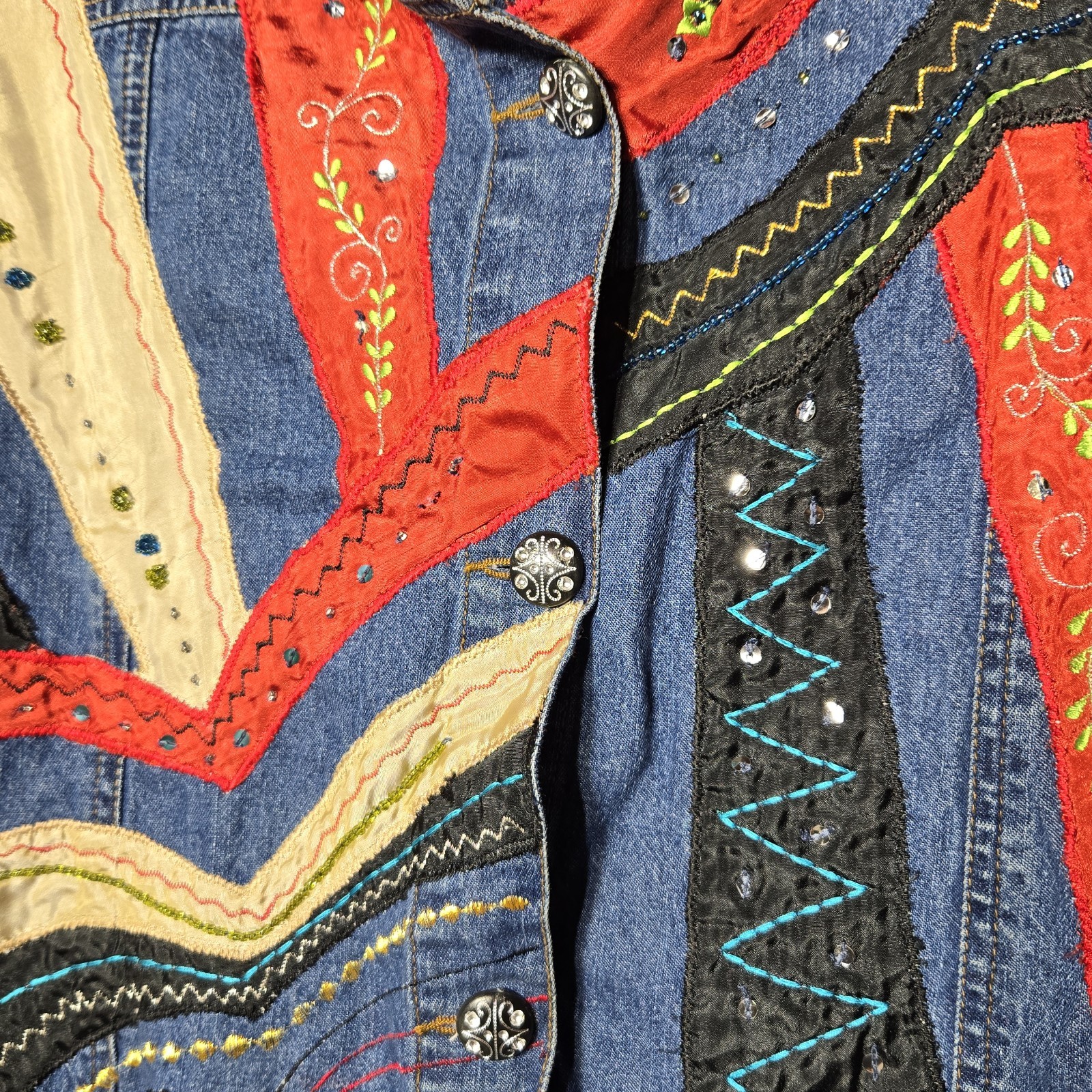 Bleu Bayou Womens Grannycore Jacket Casual Denim Jacket Coat Patchwork Size XL