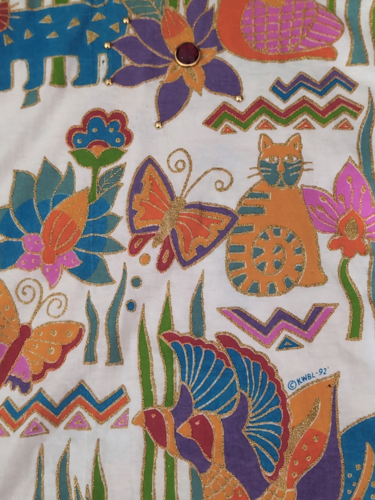 Vintage 80s/90s White T-Shirt Colorful Beaded Glitter Animal & Floral Design M/L