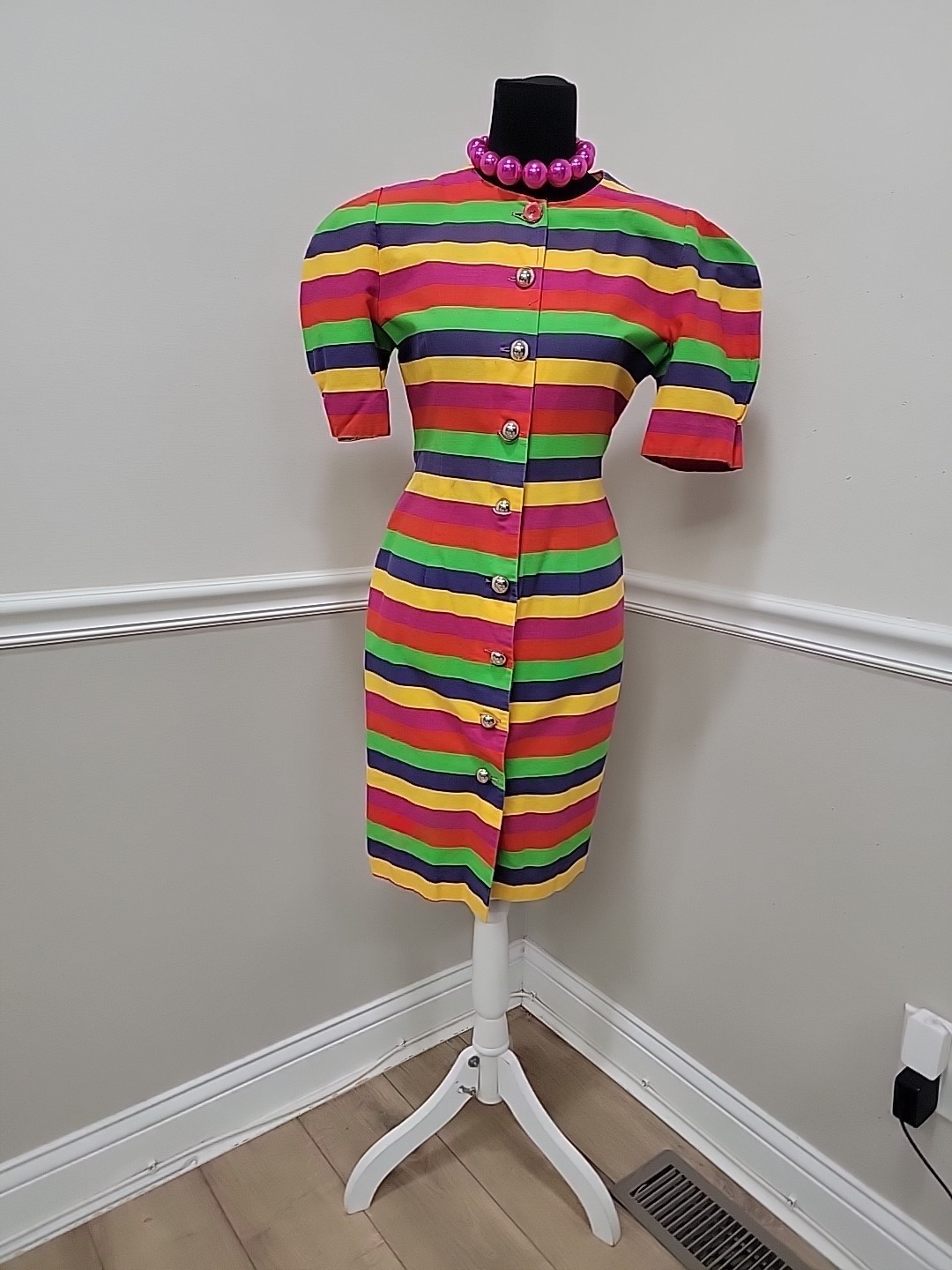 VTG’80 Paul Harris Rainbow Stripe Bodycon Cotton Wiggle Dress