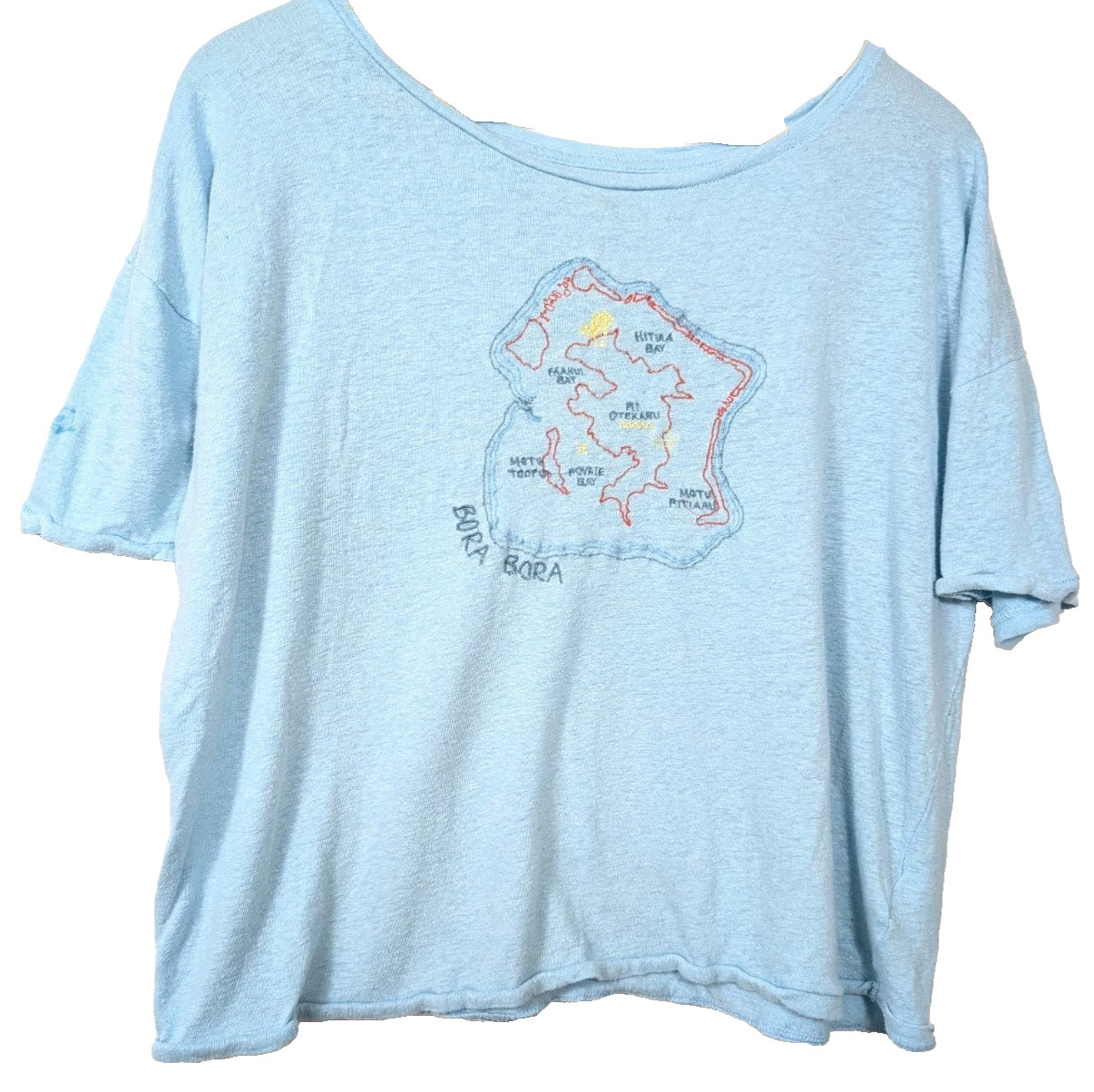 We The Free | Bora Bora Embroidered Map T Shirt Blue Womens Size Small