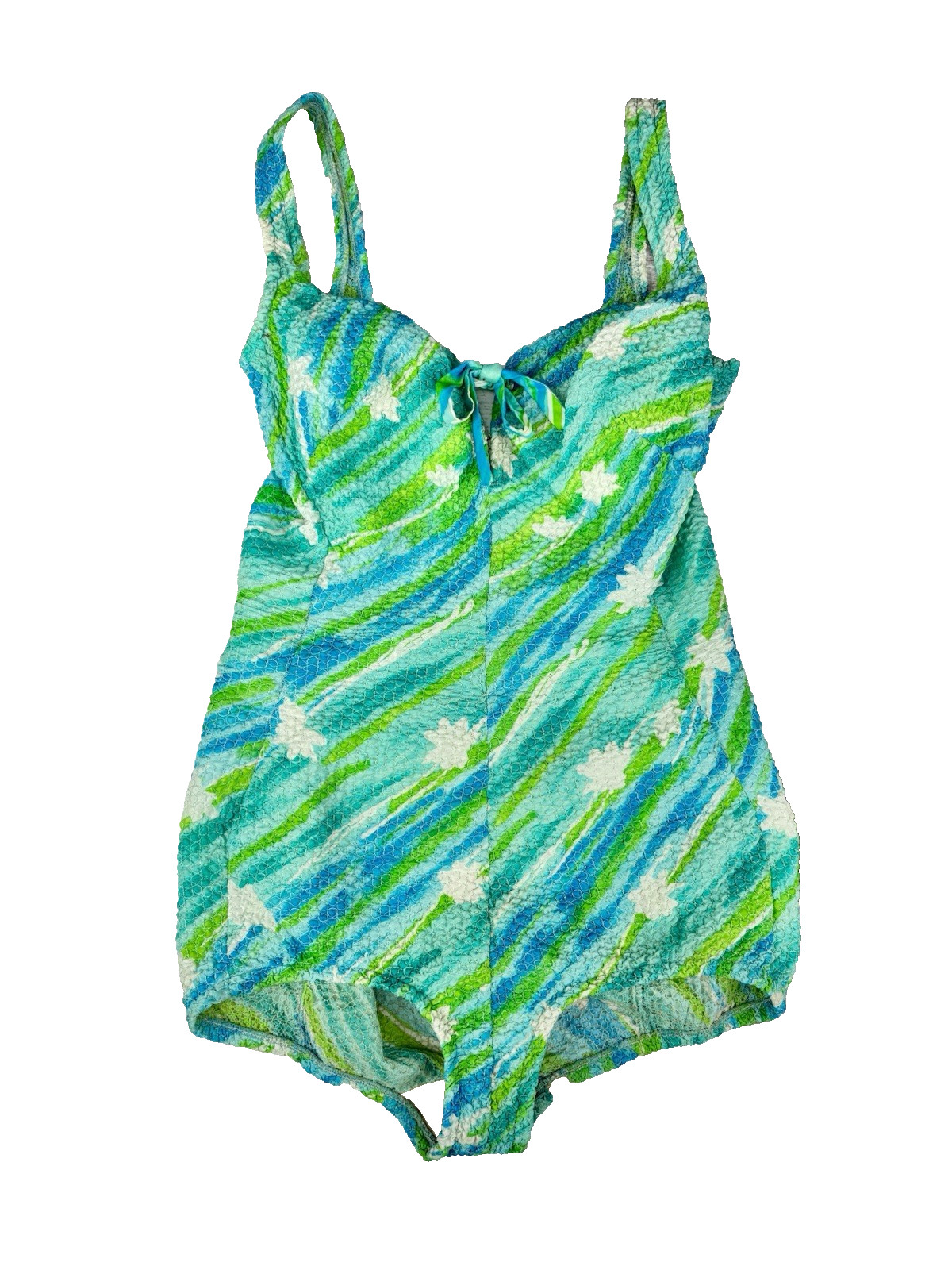 1960s Peter Pan by Oleg Cassini Swimsuit Green and Blue Beach Swim Bathing Suit