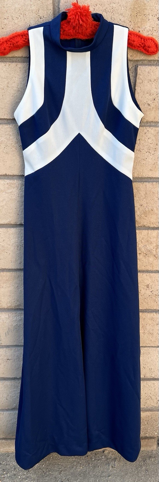 Vintage Toni Todd Mod Maxi Dress Navy White Colorblock Hostess 60s 70s