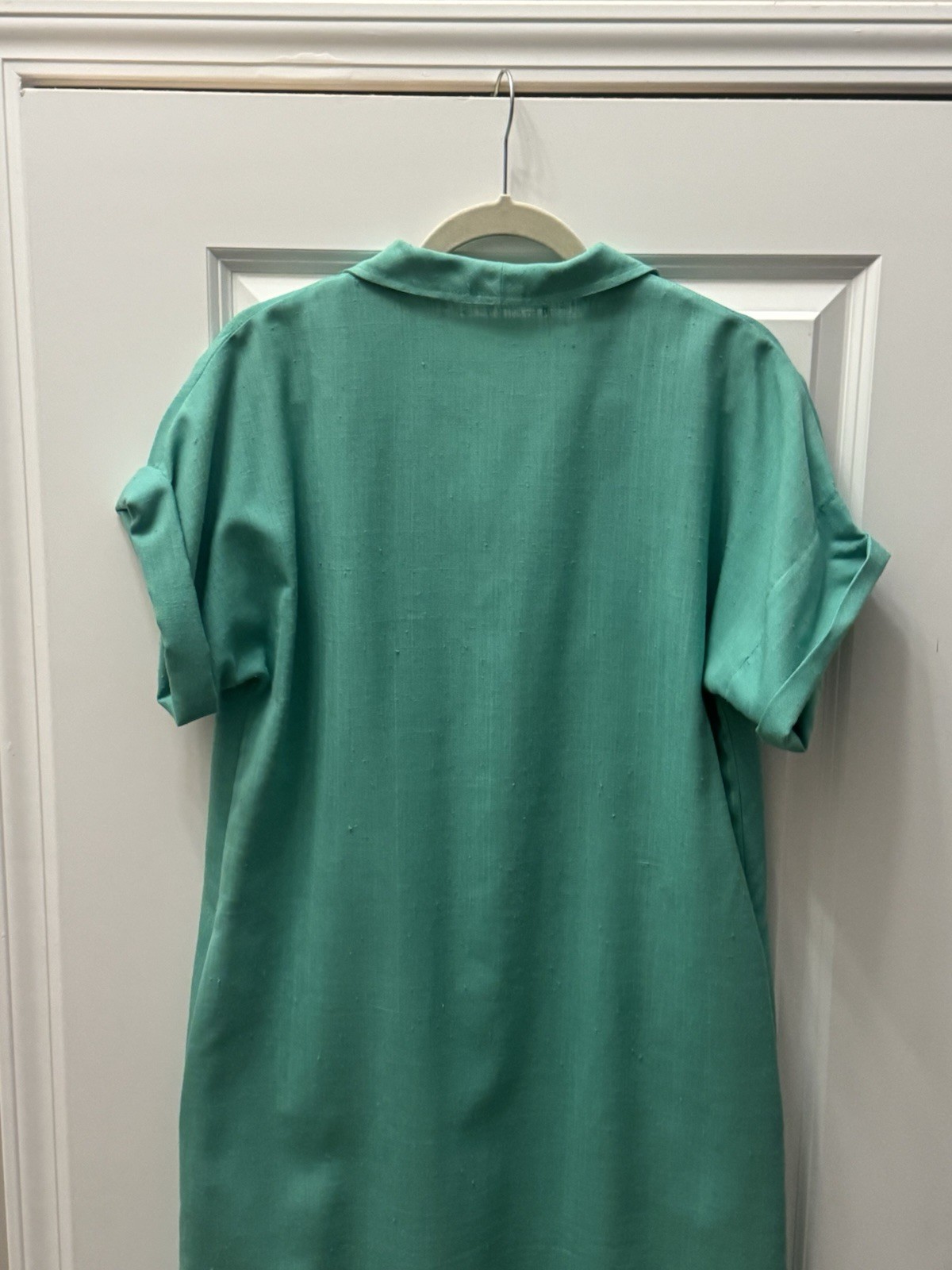 Vintage Green Cotton Slub Shirt Dress Button Front Safari Utility Medium