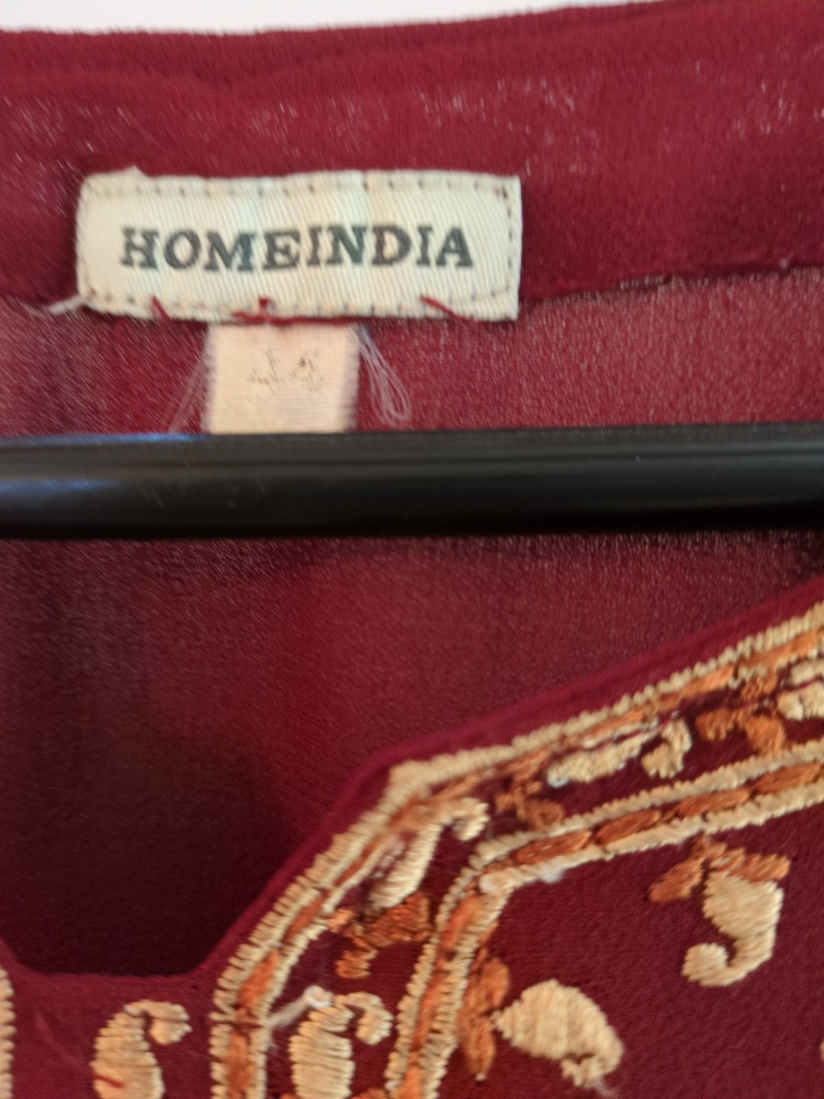 Homeindia Maroon Tunic W/Embroidered Paisley Motif & Neckline sz (see notes)