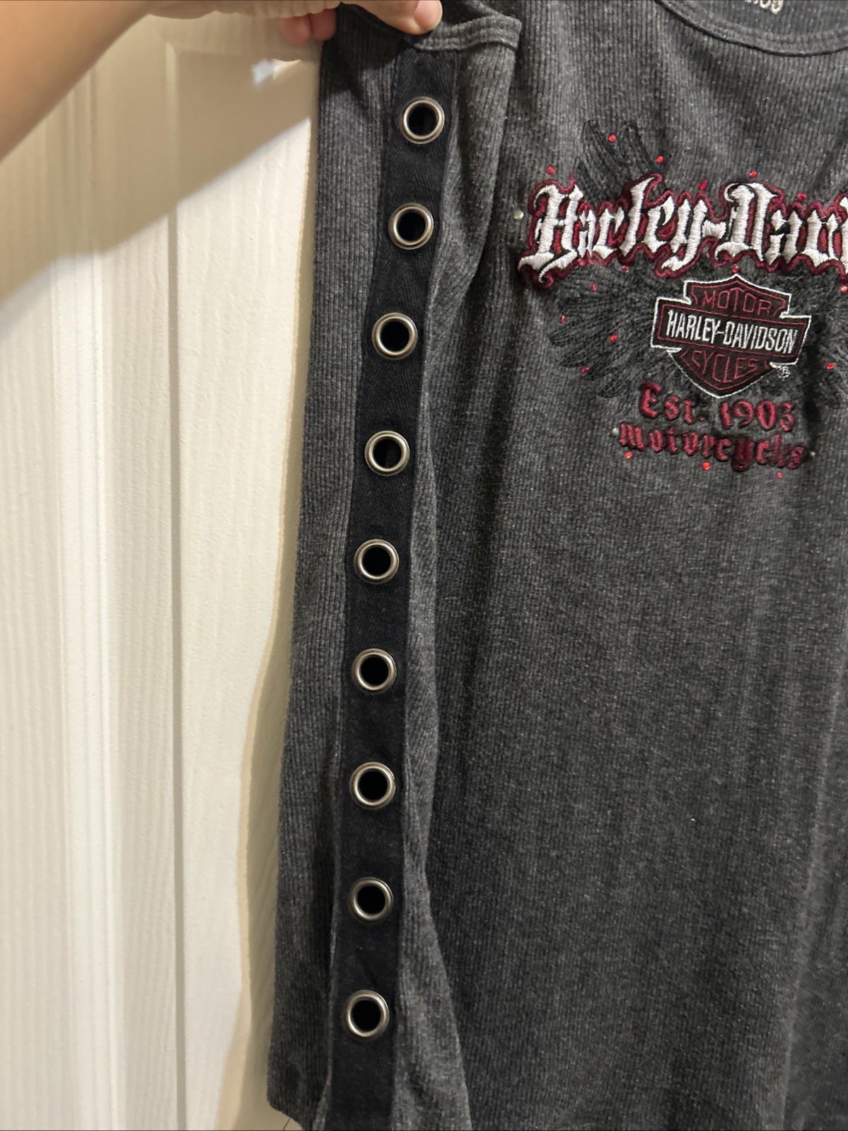 Harley-Davidson Grey Studded Tank Top LG Bling and Embroidered Logo