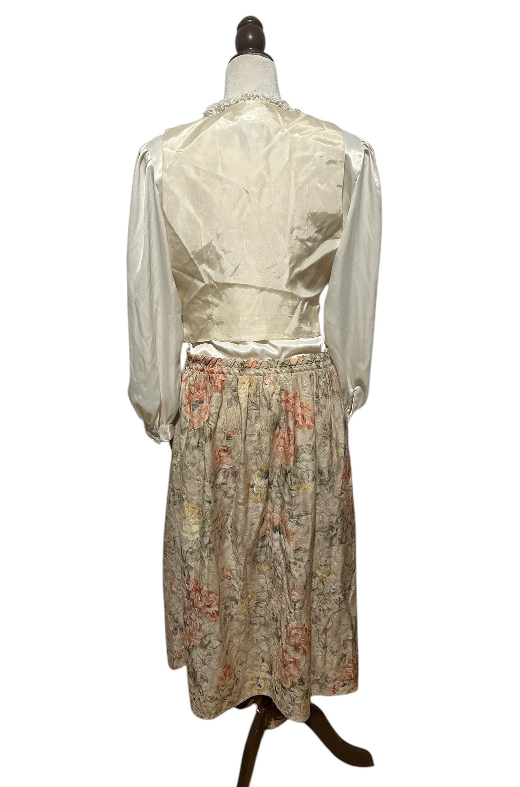 Vintage Dress Womens 6 /Garden Tea Skirt Vest Floral Long Sleeve w Blouse Nilani