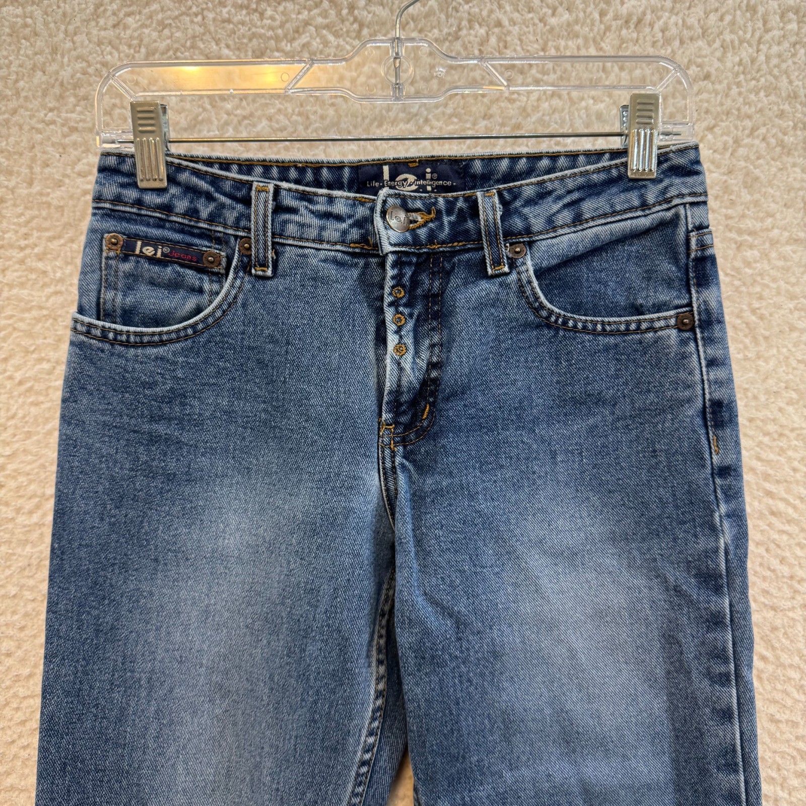 Y2K Vintage Lei Low Rise Flare Jeans 0 24 Medium Wash Bootcut 100% Cotton Denim