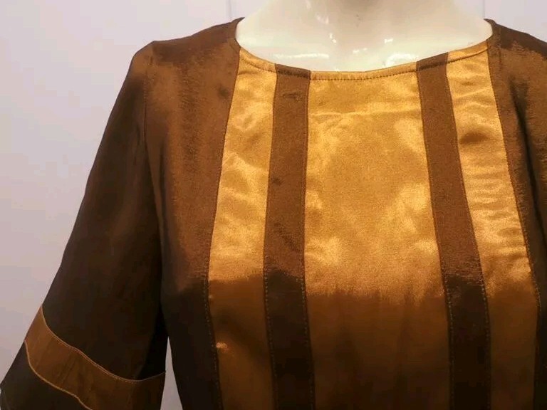 VERTIGO PARIS Dress MOD A-line 1990s Designer Bronze Size XS SMALL SPACE AGE