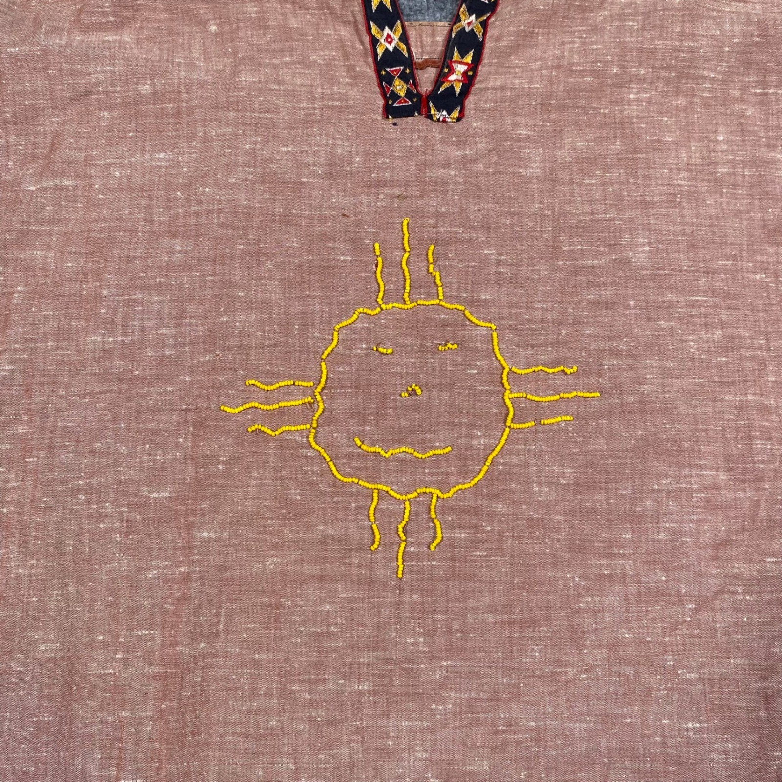 Vintage Campfire Girl Ceremonial Dress Terracotta Beaded Sun Fringe Dress