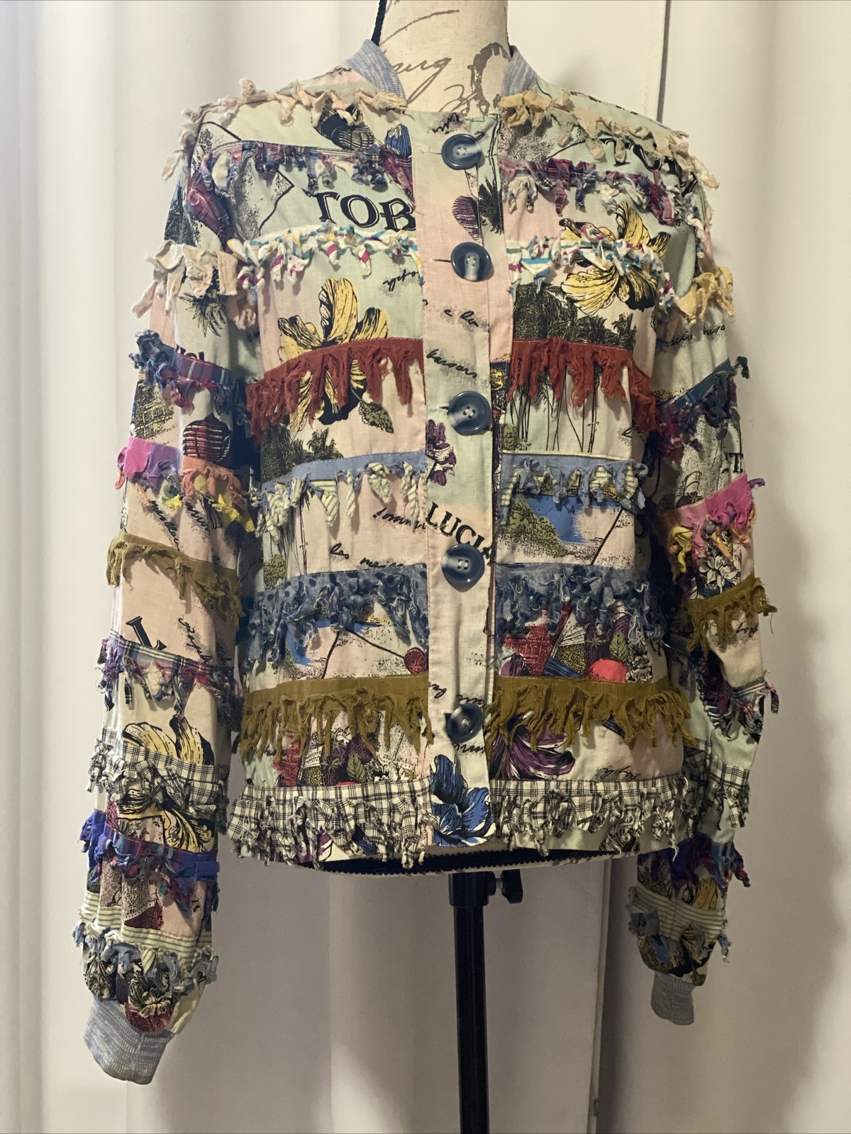 80s PAULA SWEET Sz Medium /12 Fringe Muslin Mink Shaggy Button Up Jacket