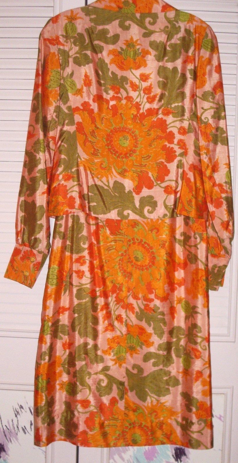 Era 60’s custom tailored floral silk lady 2 pcs dress jacket stunning size 6-8
