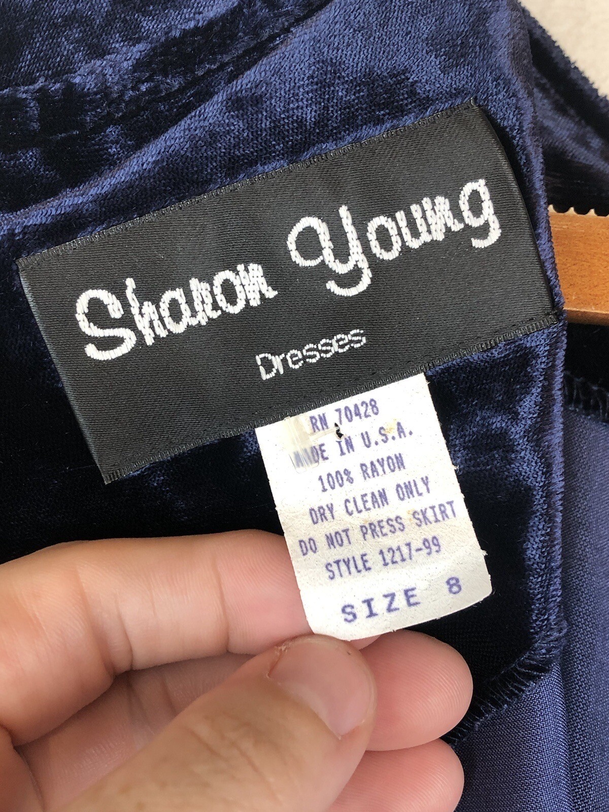 Size 8 Sharon Young Women’s Maxi Dress Navy Blue Crushed Velvet 90s
