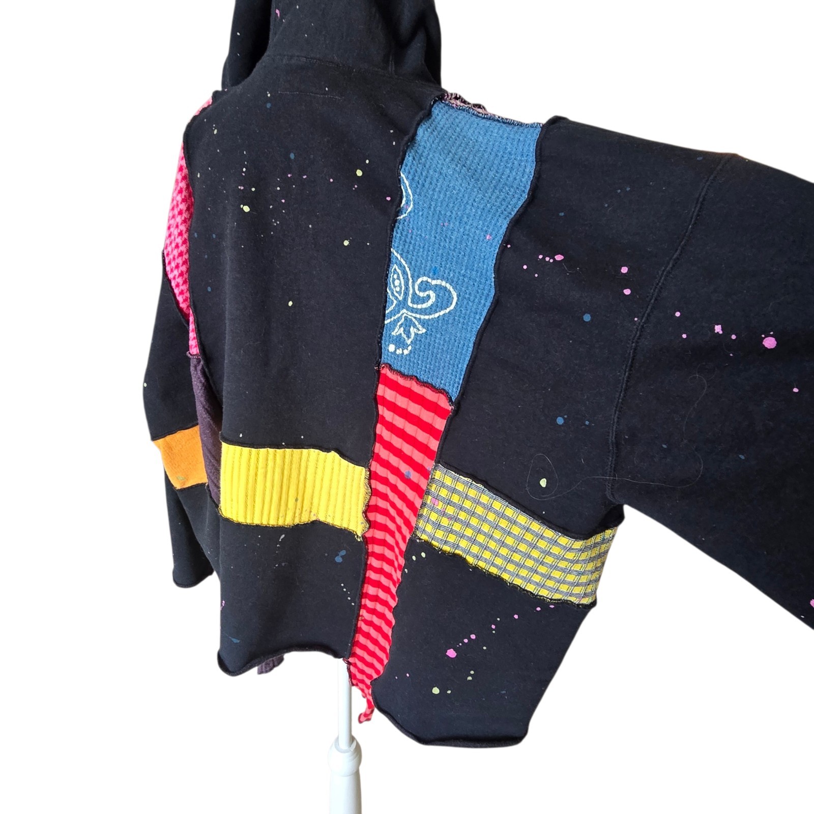 RareVintage Patchwork Mixed Media Artistic Grunge Boho Hippie Hooded Button Down