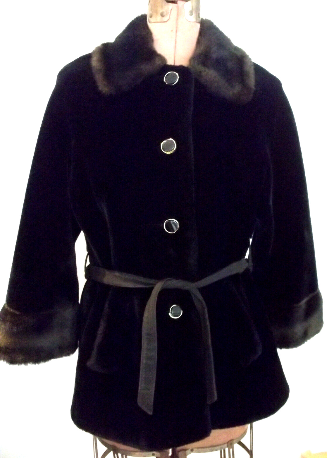 Vtg Black THICK PLUSH Faux Fur BORGAZIA Russell Taylor Belt But LINED Coat/Sz S?