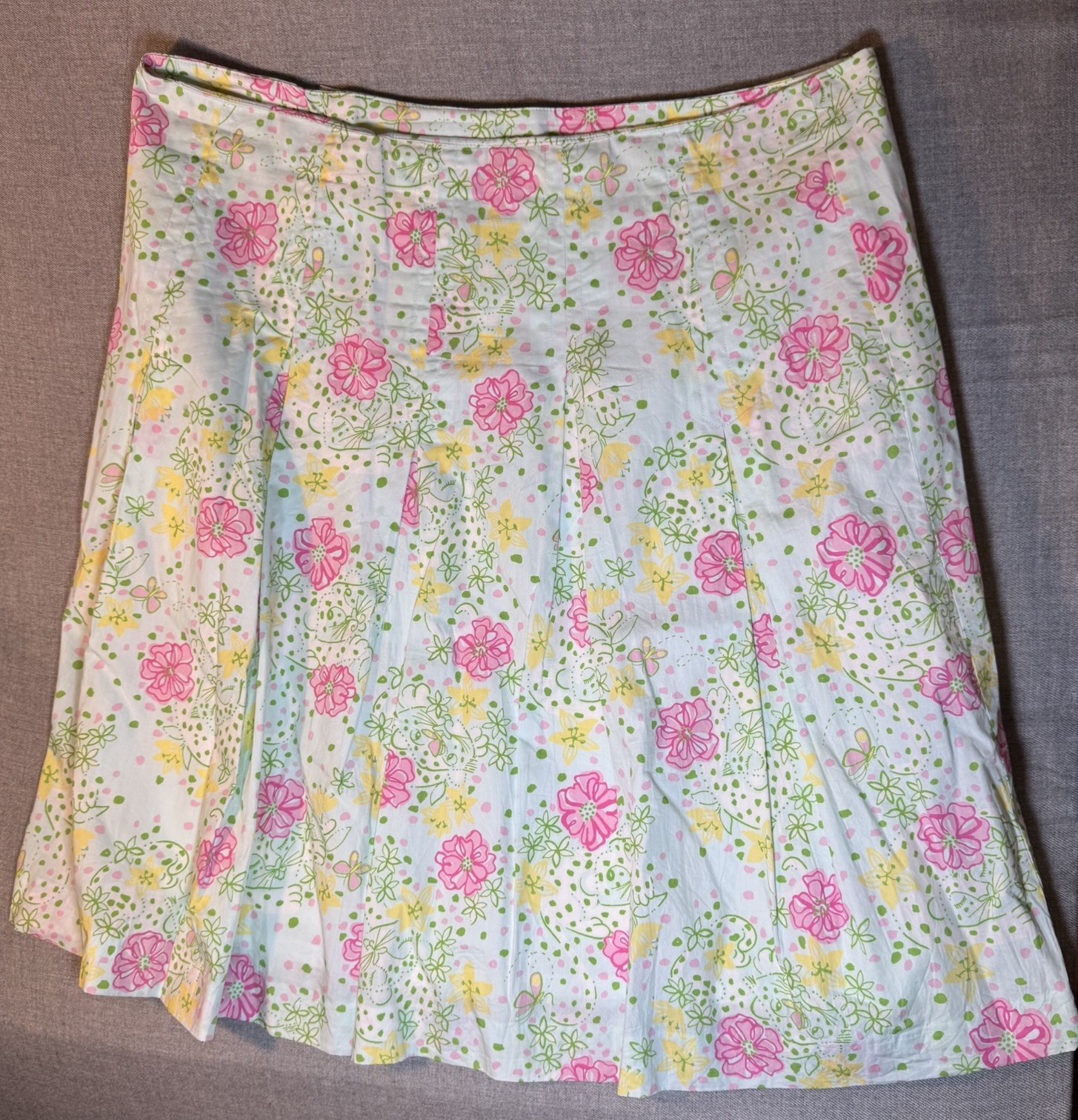 Vintage LILLY PULITZER White Label Pleated Meadow Skirt Sz 14 Summer Floral