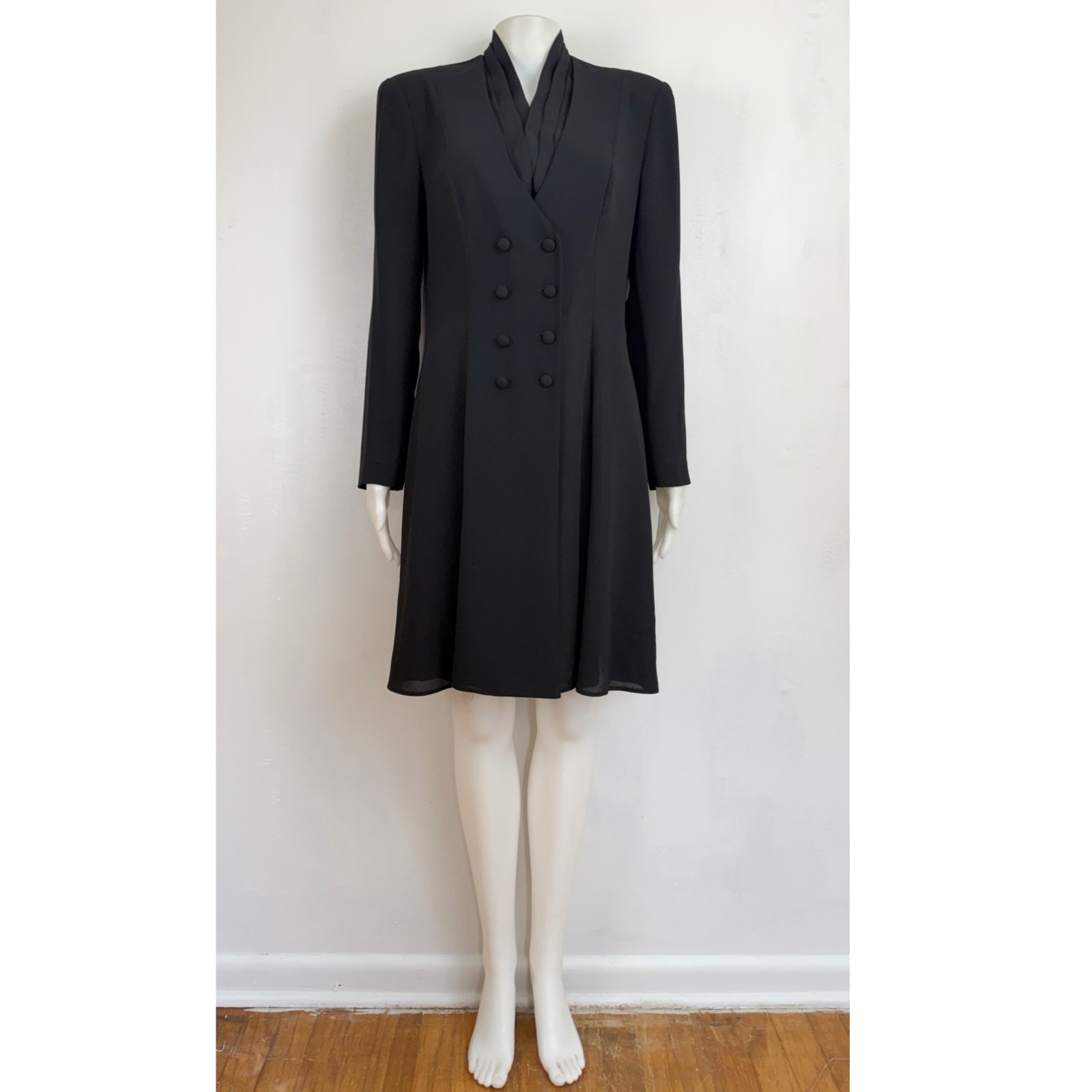 Vintage Double-Breasted Blazer Dress Size Medium 80s Black Sheer Crepe DW3 Saks