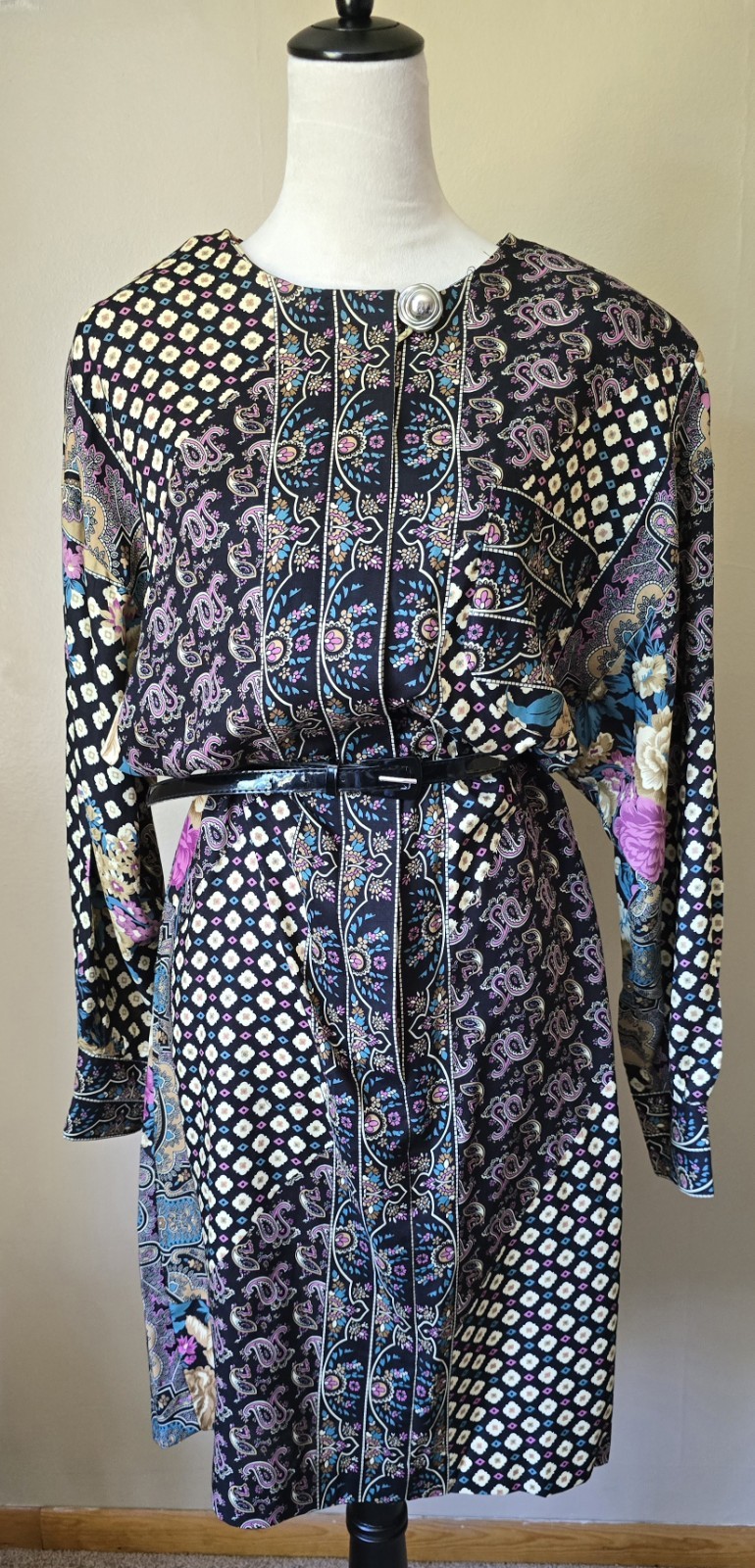 Vintage 70s Lorac Original Lady Carol ILGWU USA Paisley Rayon Dress 14.5