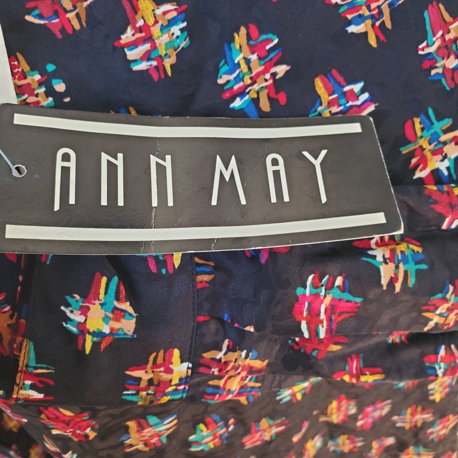 NEW Vintage 80’s Ann May 100% Silk Abstract Geo Art deco Retro Blouse Top XS