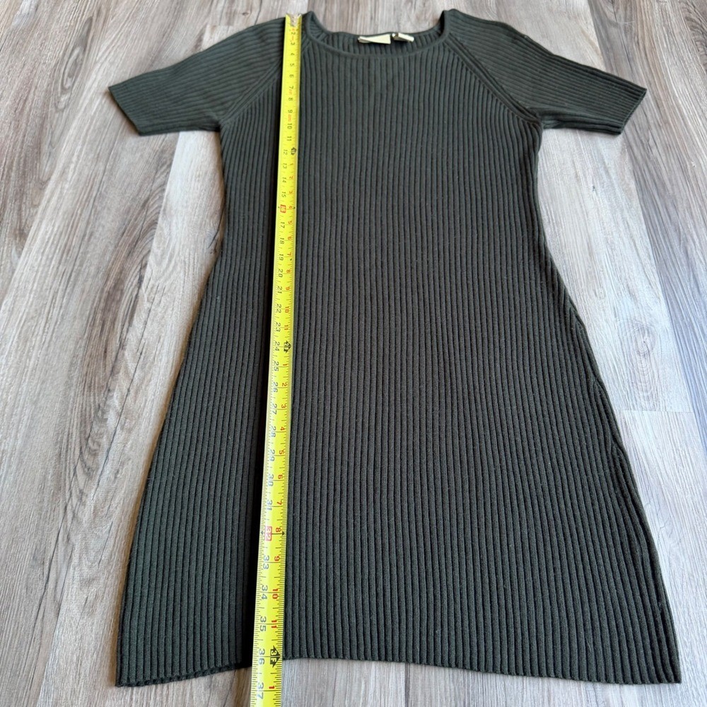 VTG Limited America Merino Wool Ribbed Sweater Dress Olive Green Short Sleeve L
