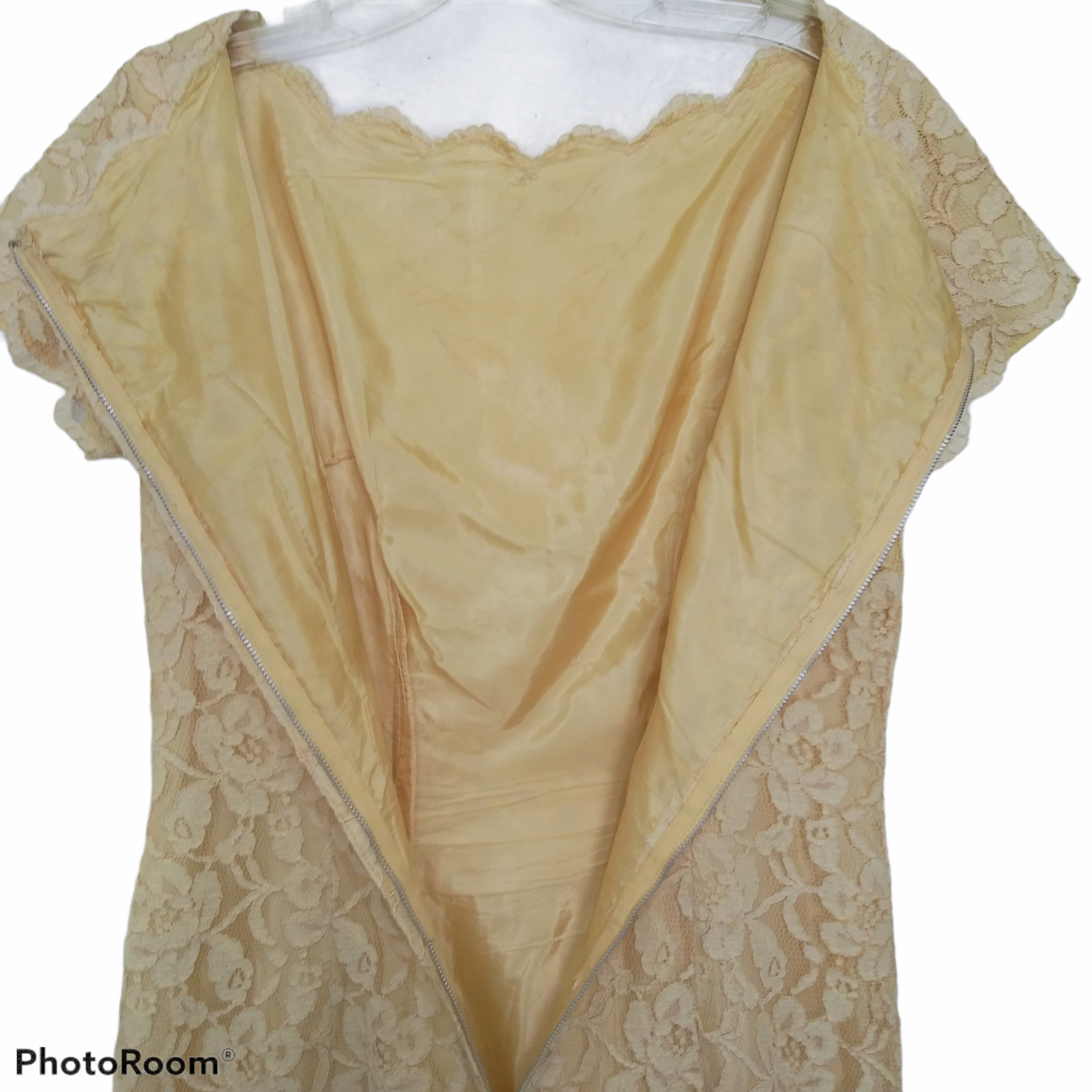 Vintage Yellow Lace Dress Satin Trim Bow 1950s Party Prom S/M 34 X 30 X 34