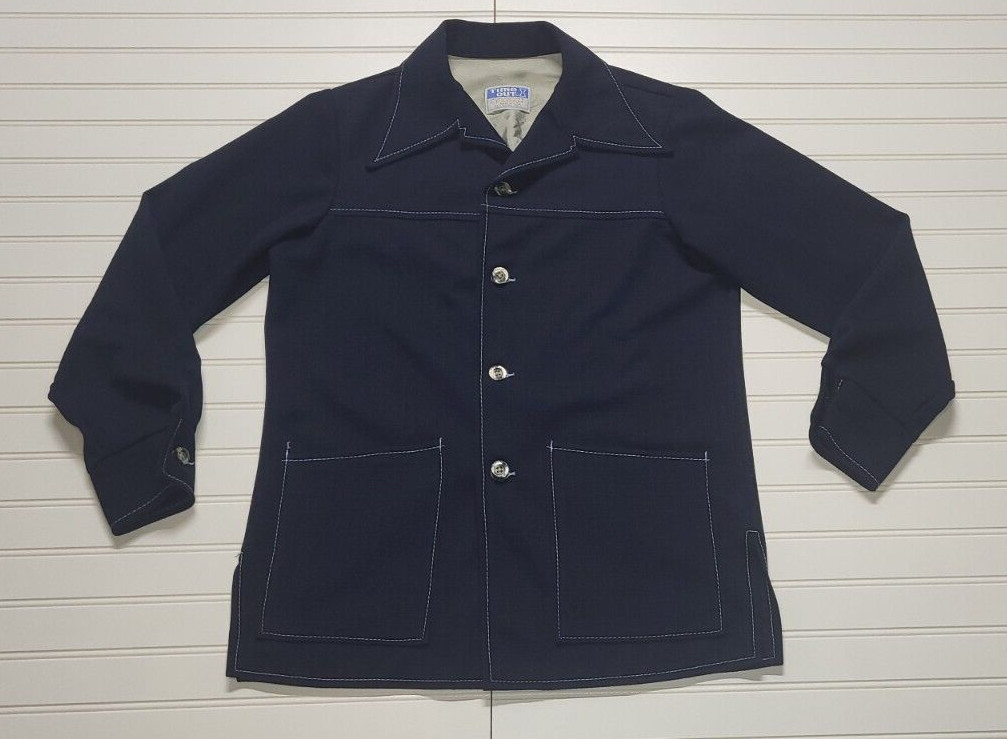 Vintage Time Out By Farah 1970s Sport Coat Leisure Suit Navy Blue Womes M/L
