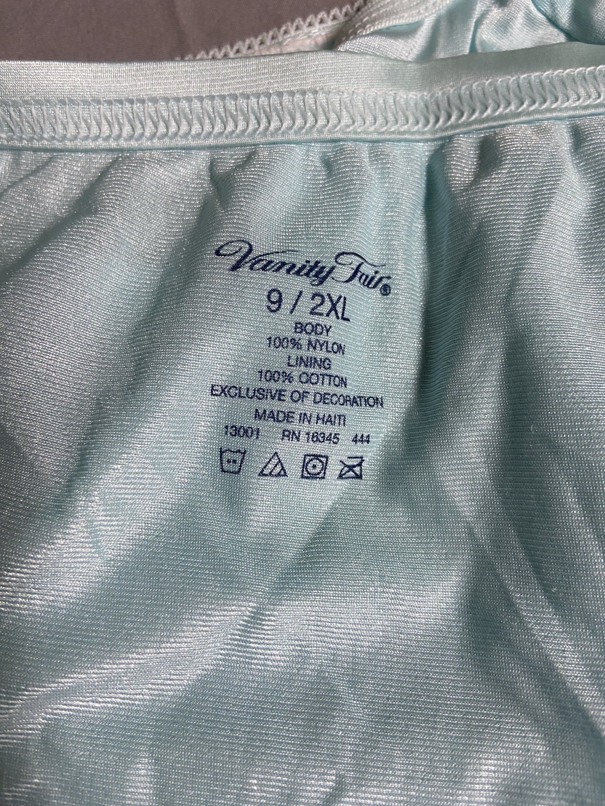 Vintage VANITY FAIR Nylon Lace Trim Silky Granny Sissy Panty Aqua Blue 2XL