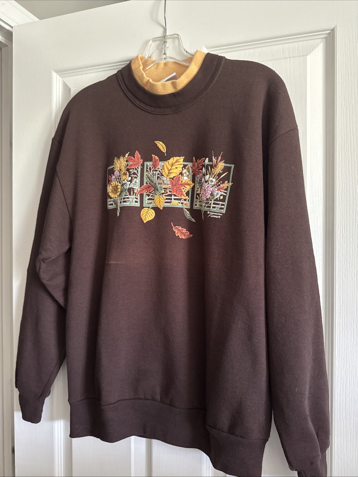 VTG 90s Morning Sun Flowers Fall Brown M Graphic Sweatshirt Granny Cottage Core