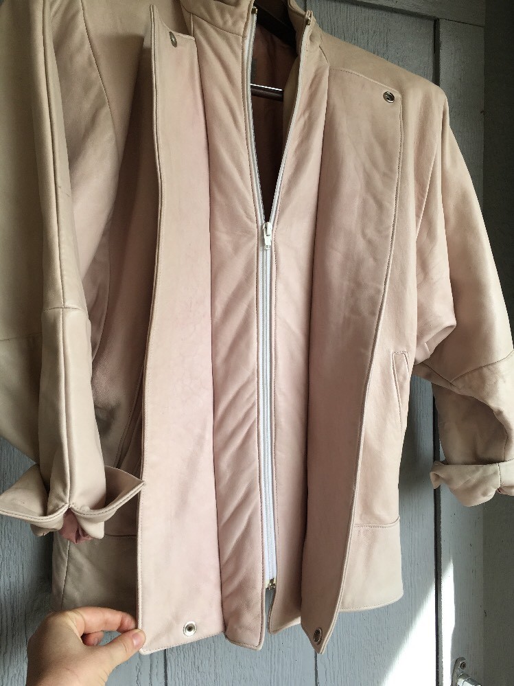 Vtg 80s REAL LEATHER Liz Roberts Natural Comfort Cropped Batwing Jacket Coat L