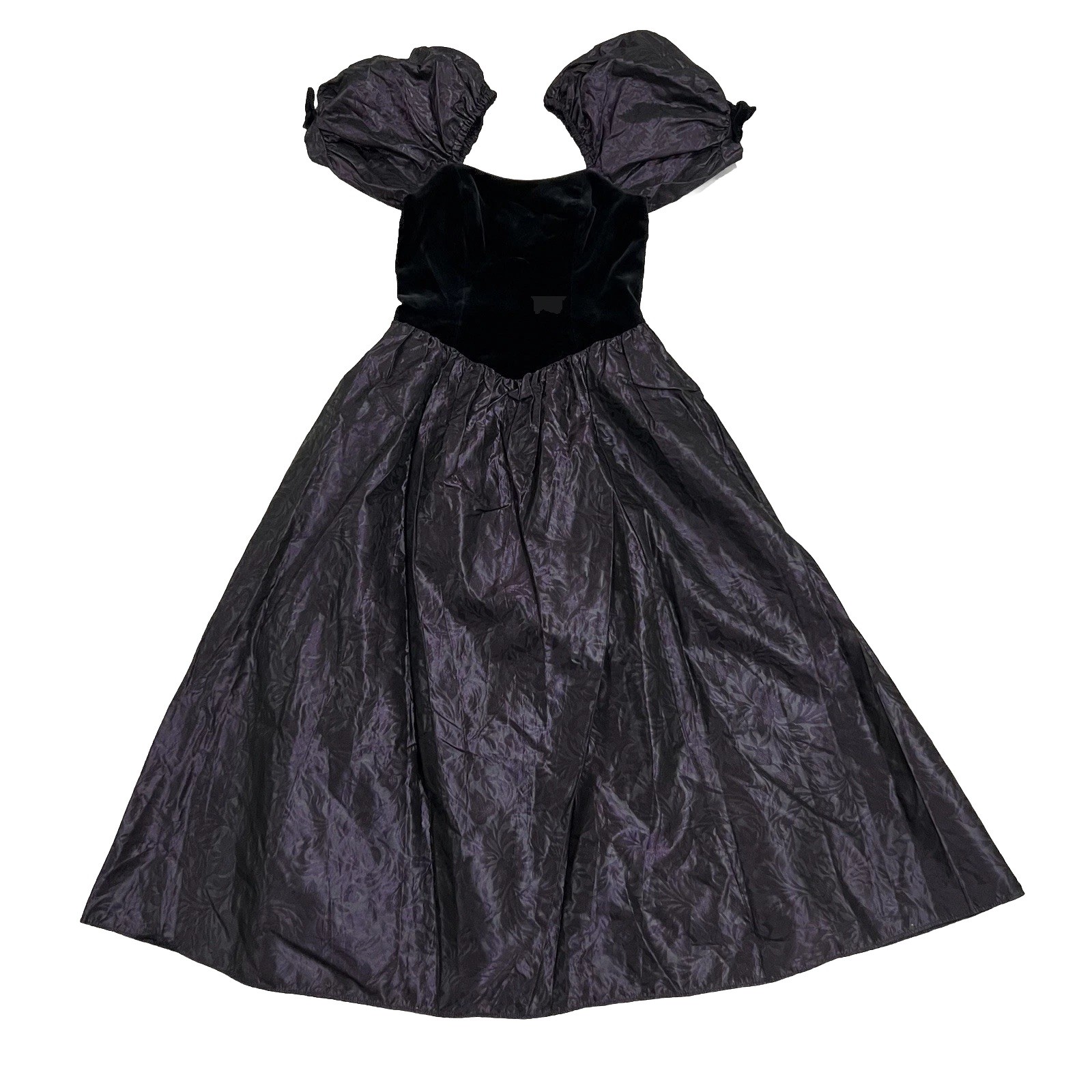 Vintage Laura Ashley Dress Sz 12 UK 10 USA Ruffle Puff Sleeve Purple Black EUC