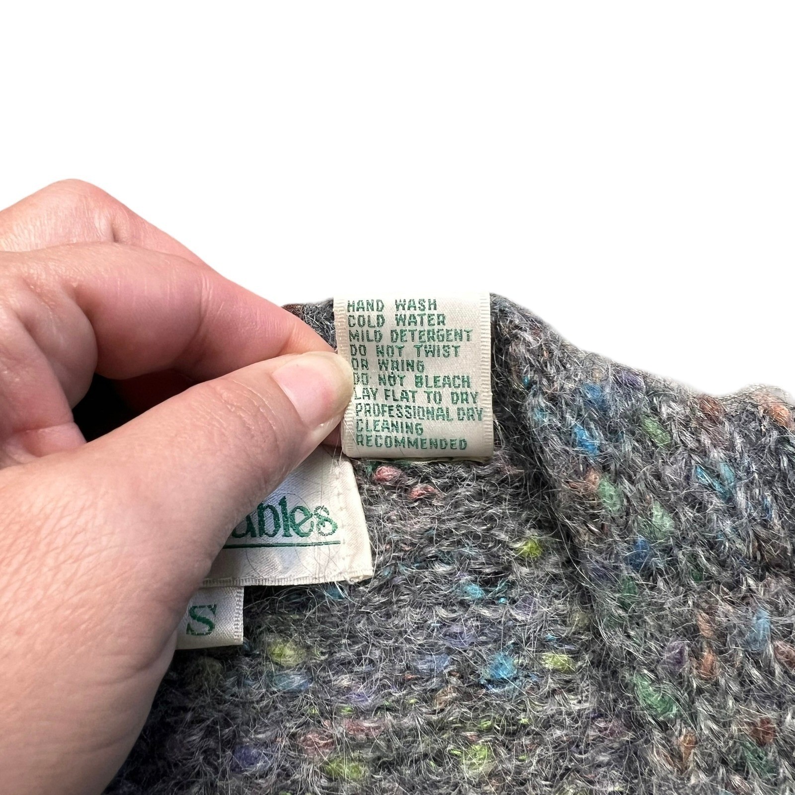 Vintage Mohair Blend Sportables Grey Confetti Knit Cardigan Sweater Small