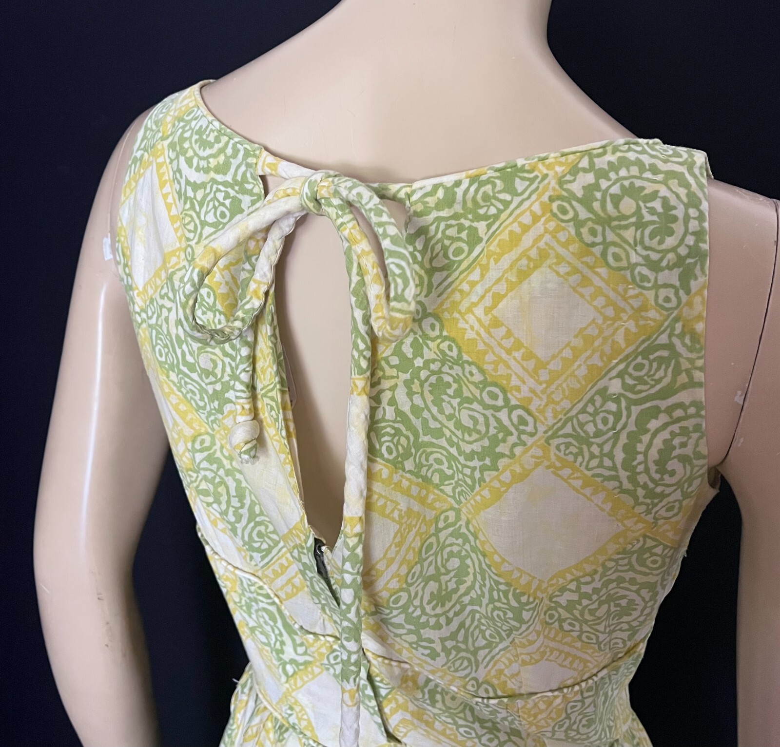 Darling 1950s Cotton Summer Frock, Yellow & Green Print, Petite, Small, VLV