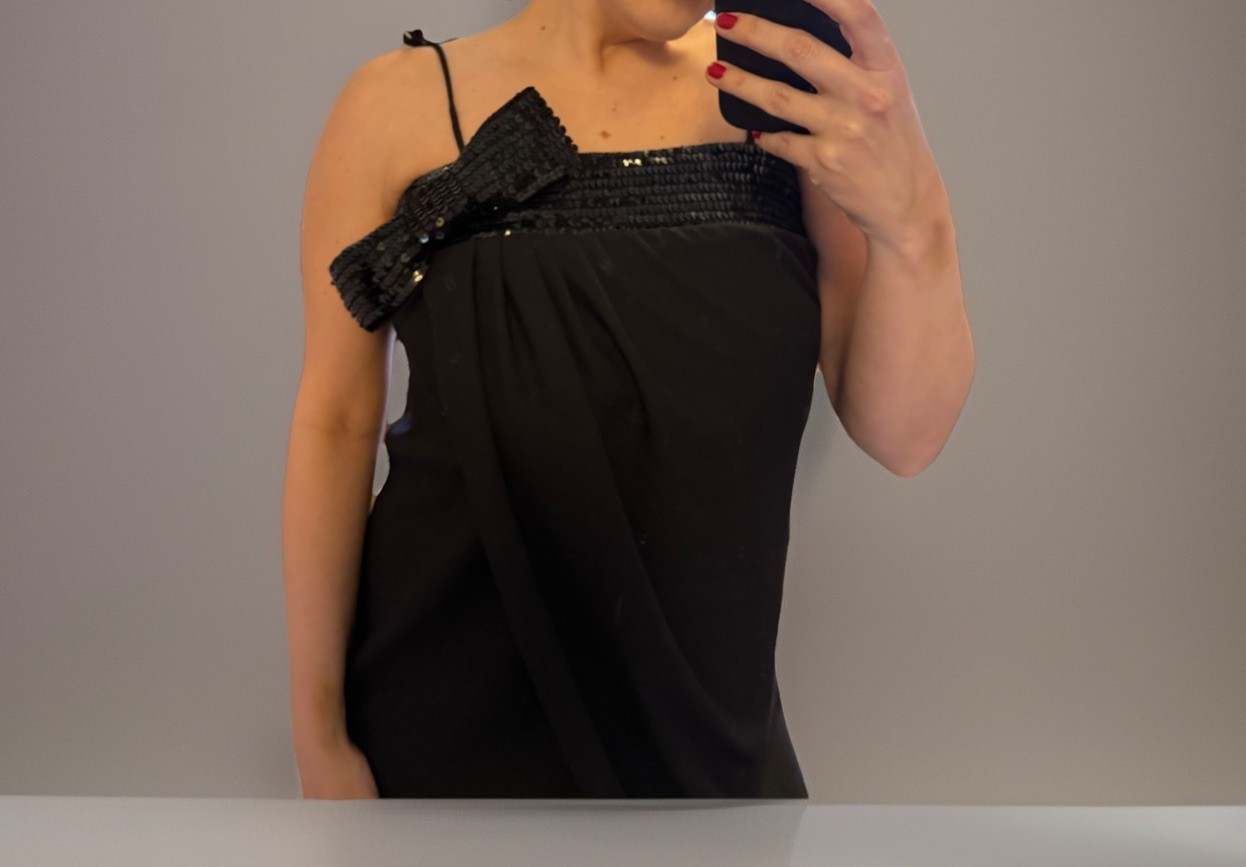 VTG Beginnings Black Sequin Bow Dress Size 7 Party Cocktail Evening Formal