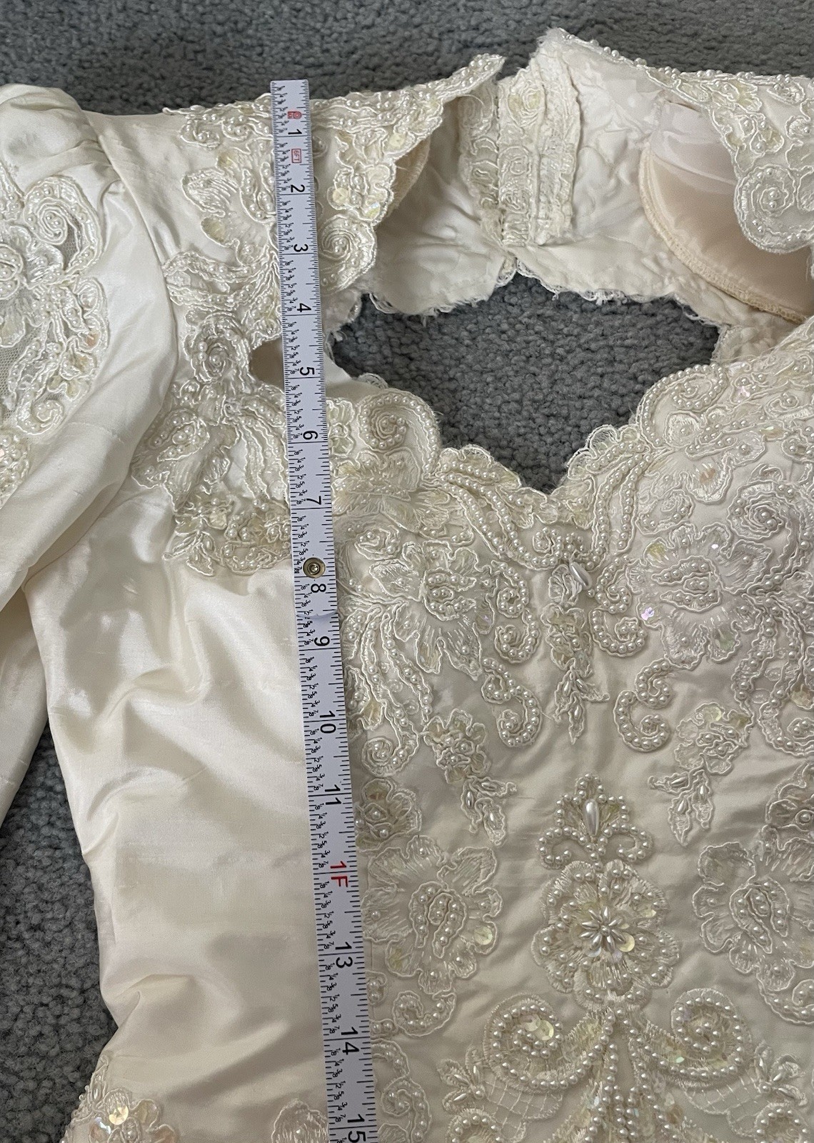 Vtg 80s Embellished Wedding Gown Sz 6 Ivory Floral Embroidery Removable Train