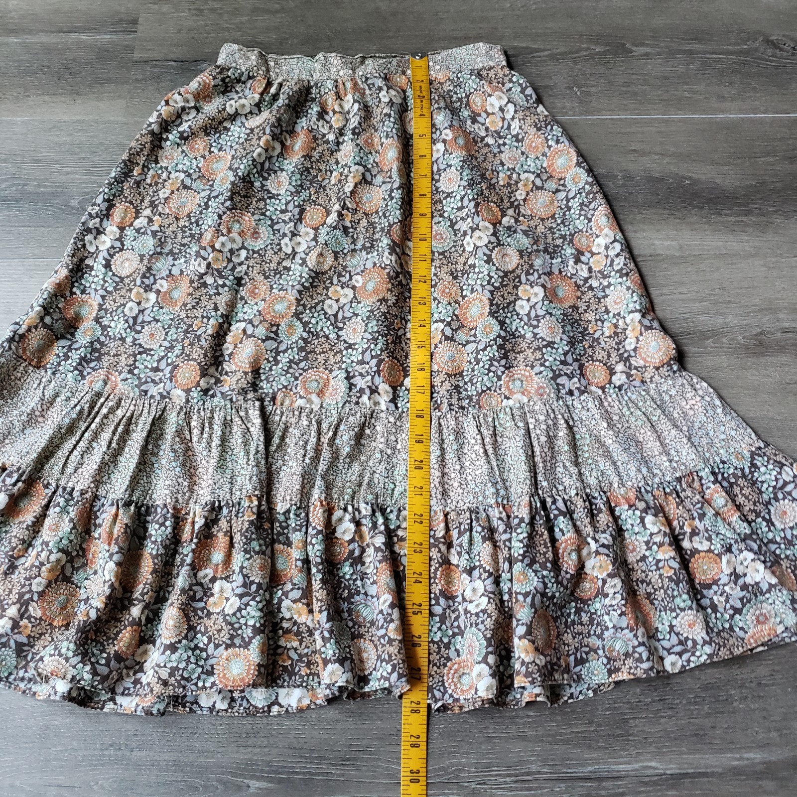 VTG 70s Brown Floral Hippie Skirt Sz S/M? Earth Tones Festival Prairie 26″W