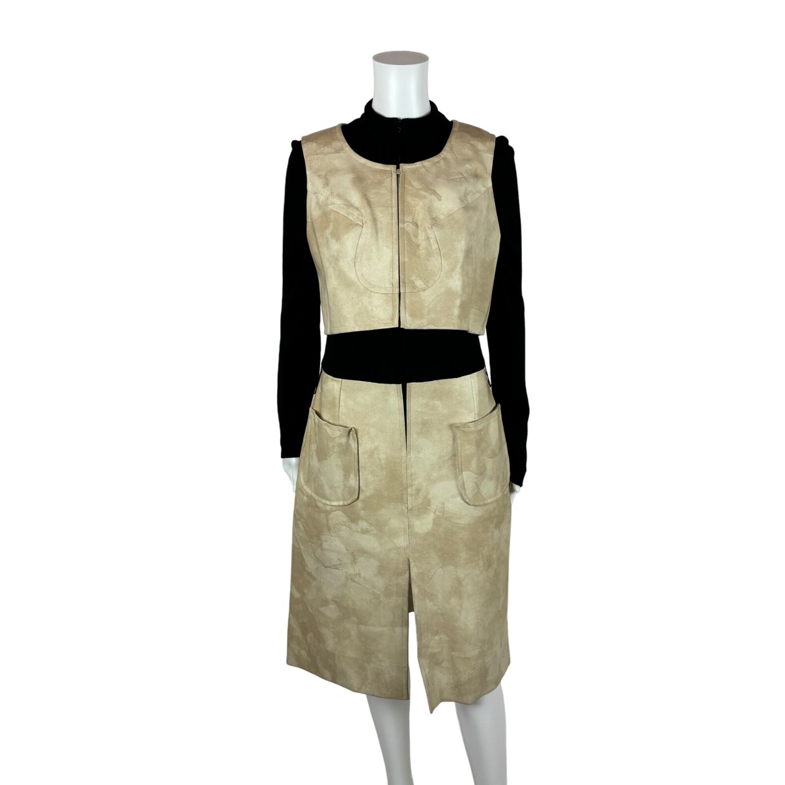 Vintage 70s Dress Set Women’s Extra Small Pleather Western Vest Zip Up Cowgirl O